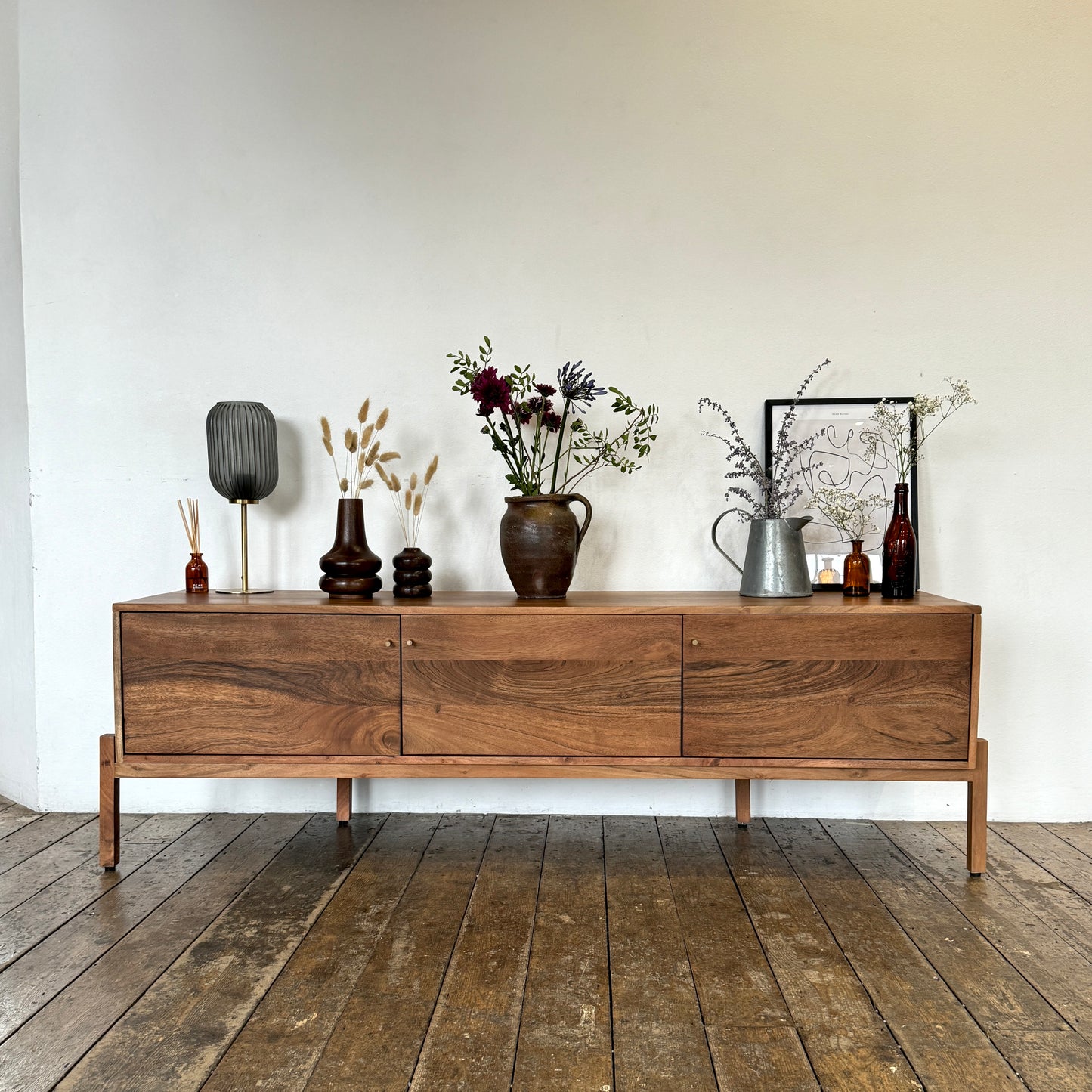 Lucca Solid Acacia Wood 3 Door TV Stand