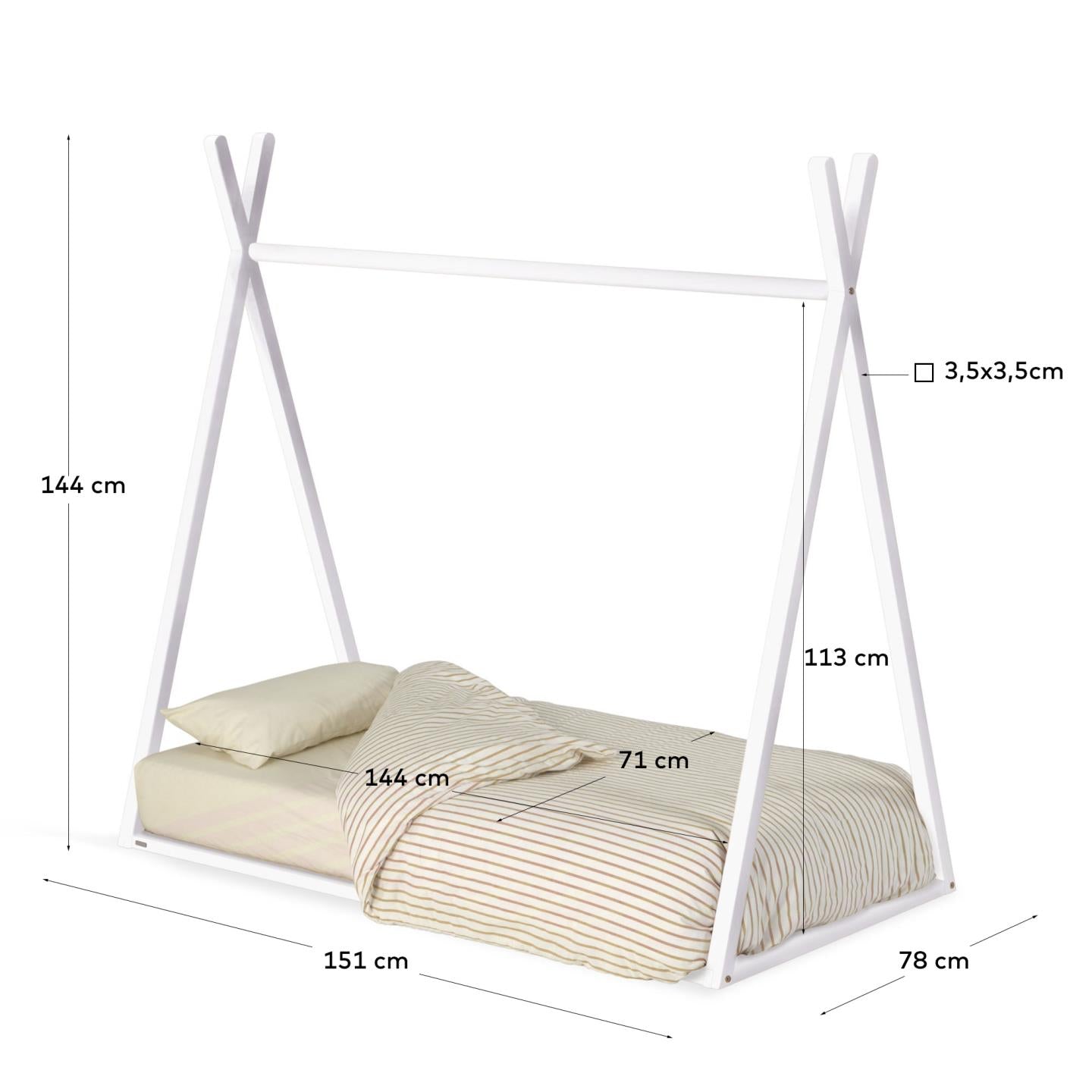 Imogen Kids Teepee Bed in Solid Beech Wood in White Finish