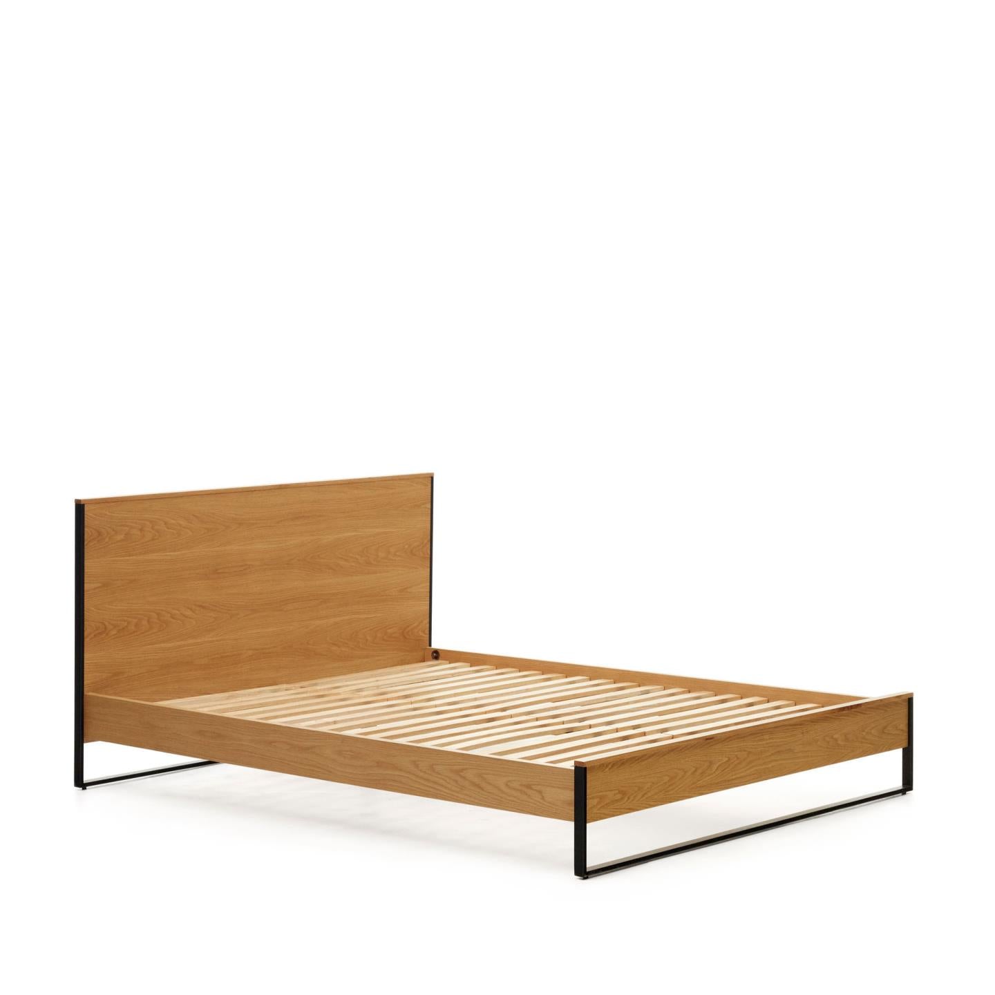 Taiana Oak Wood Veneer King Size Bed with Steel Legs