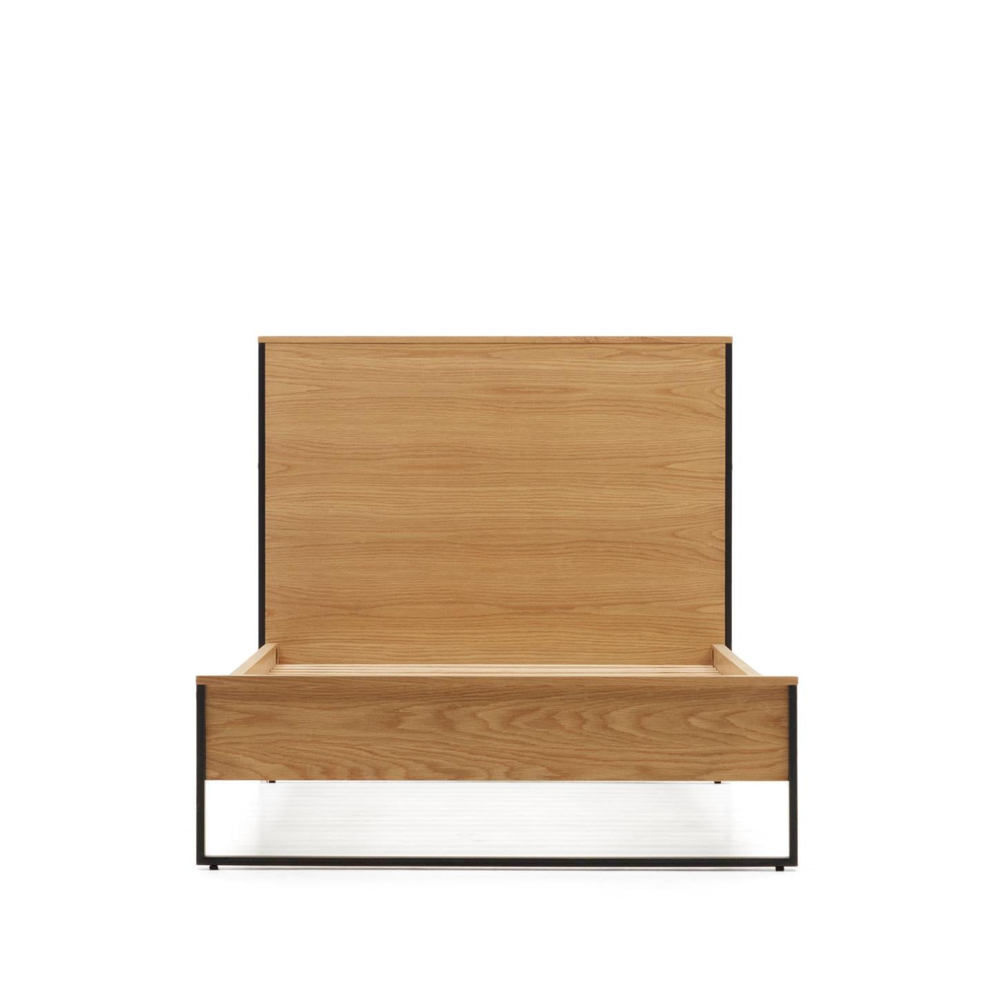 Taiana Oak Wood Veneer Small Bed with Steel Legs