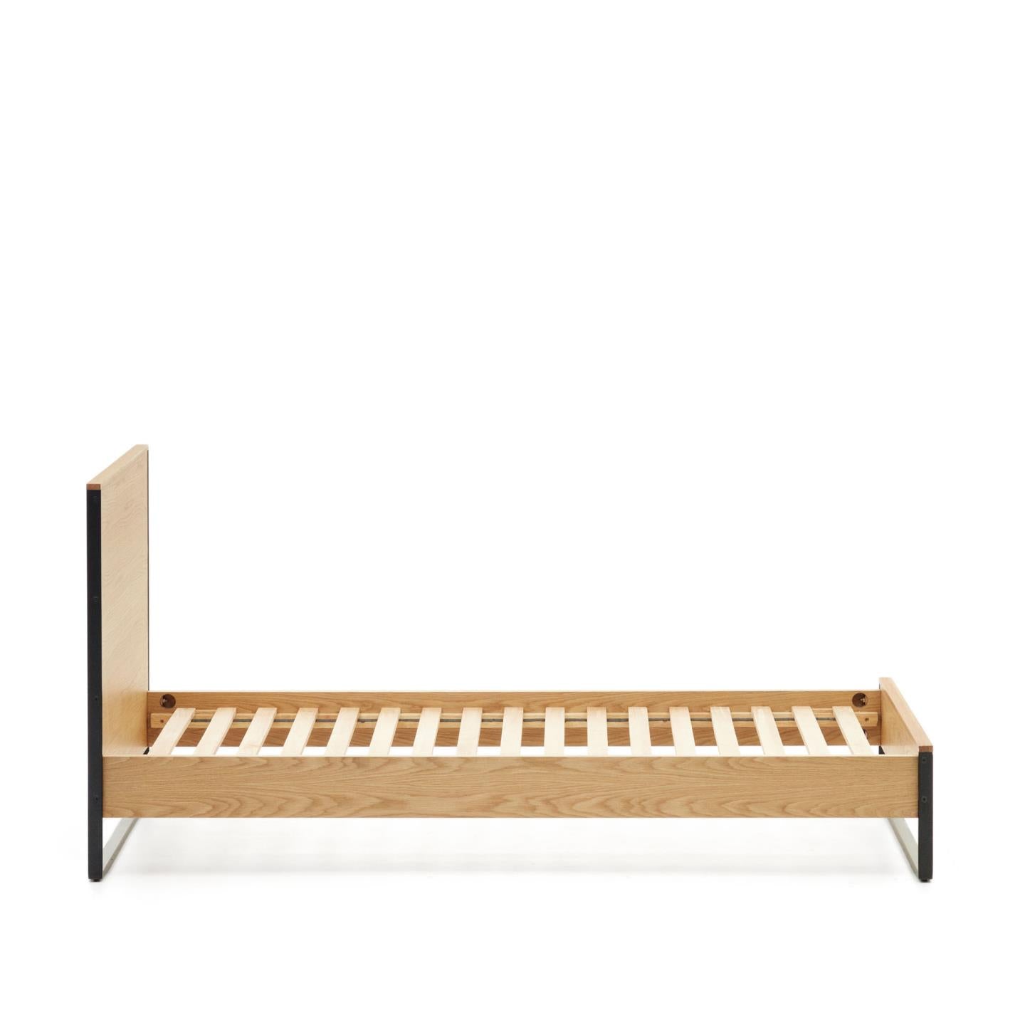 Taiana Oak Wood Veneer Small Bed with Steel Legs