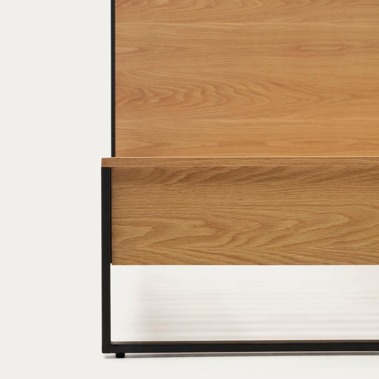 Taiana Oak Wood Veneer Small Bed with Steel Legs