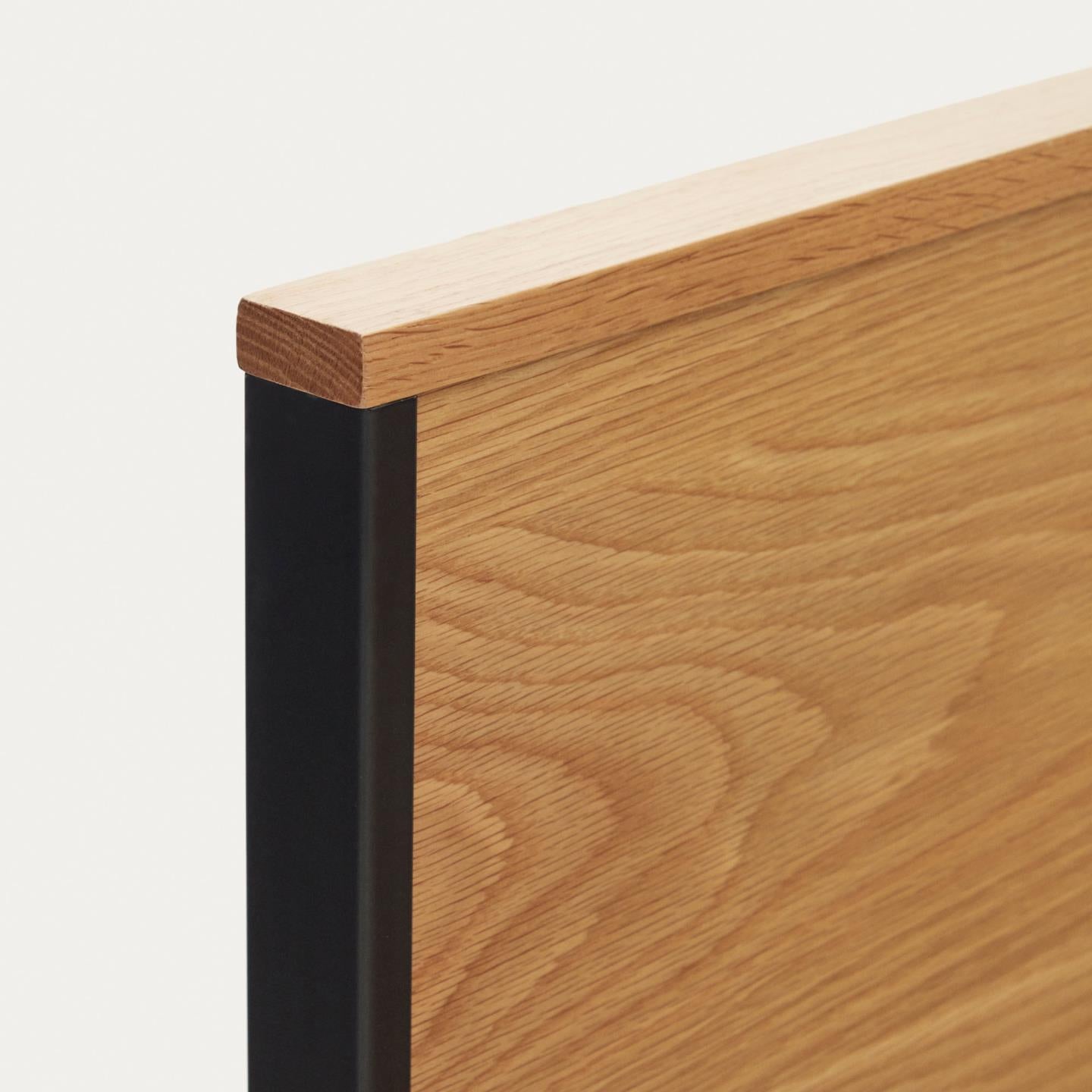 Taiana Oak Wood Veneer Small Bed with Steel Legs