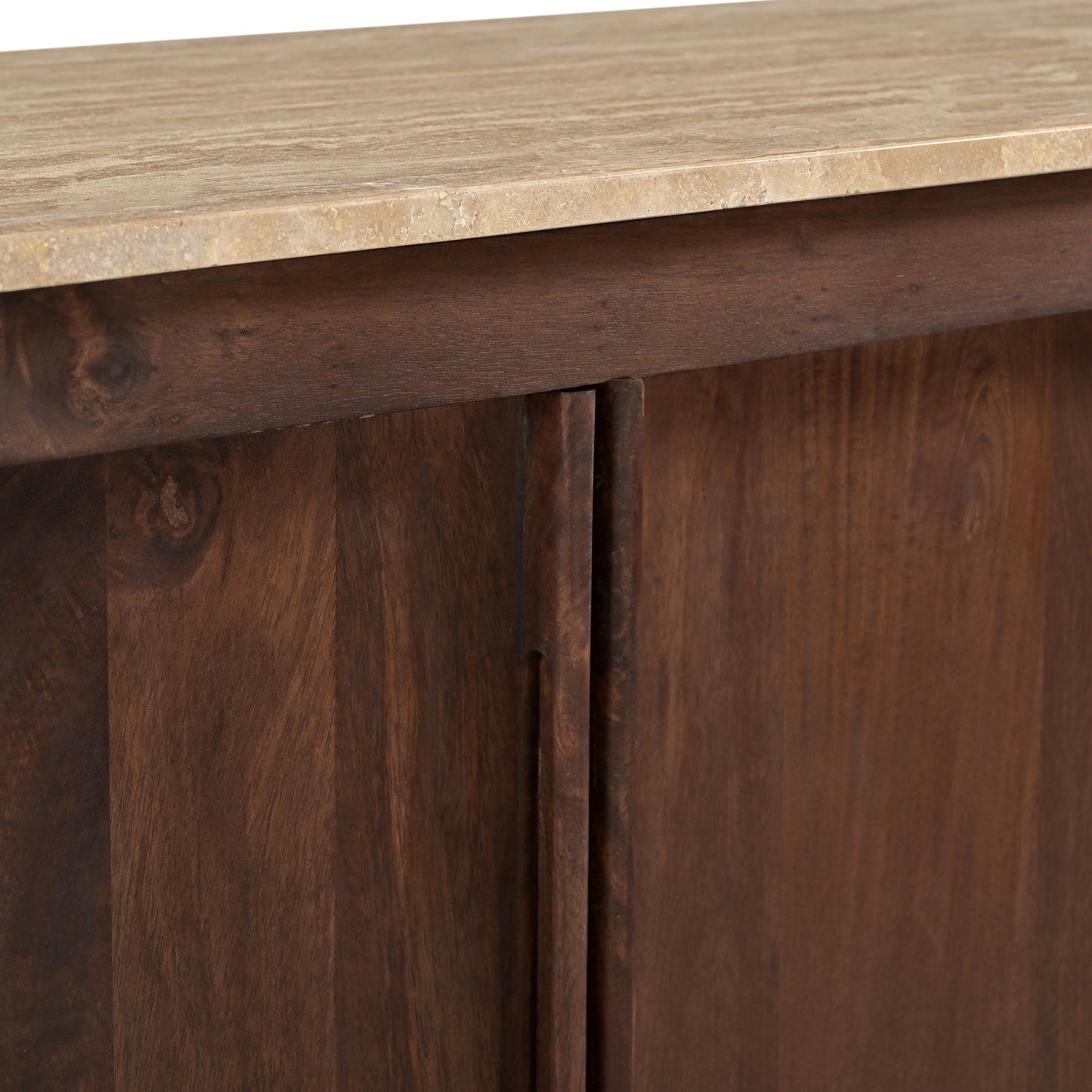 Kobe Solid Mango Wood and Travertine Sideboard Brown