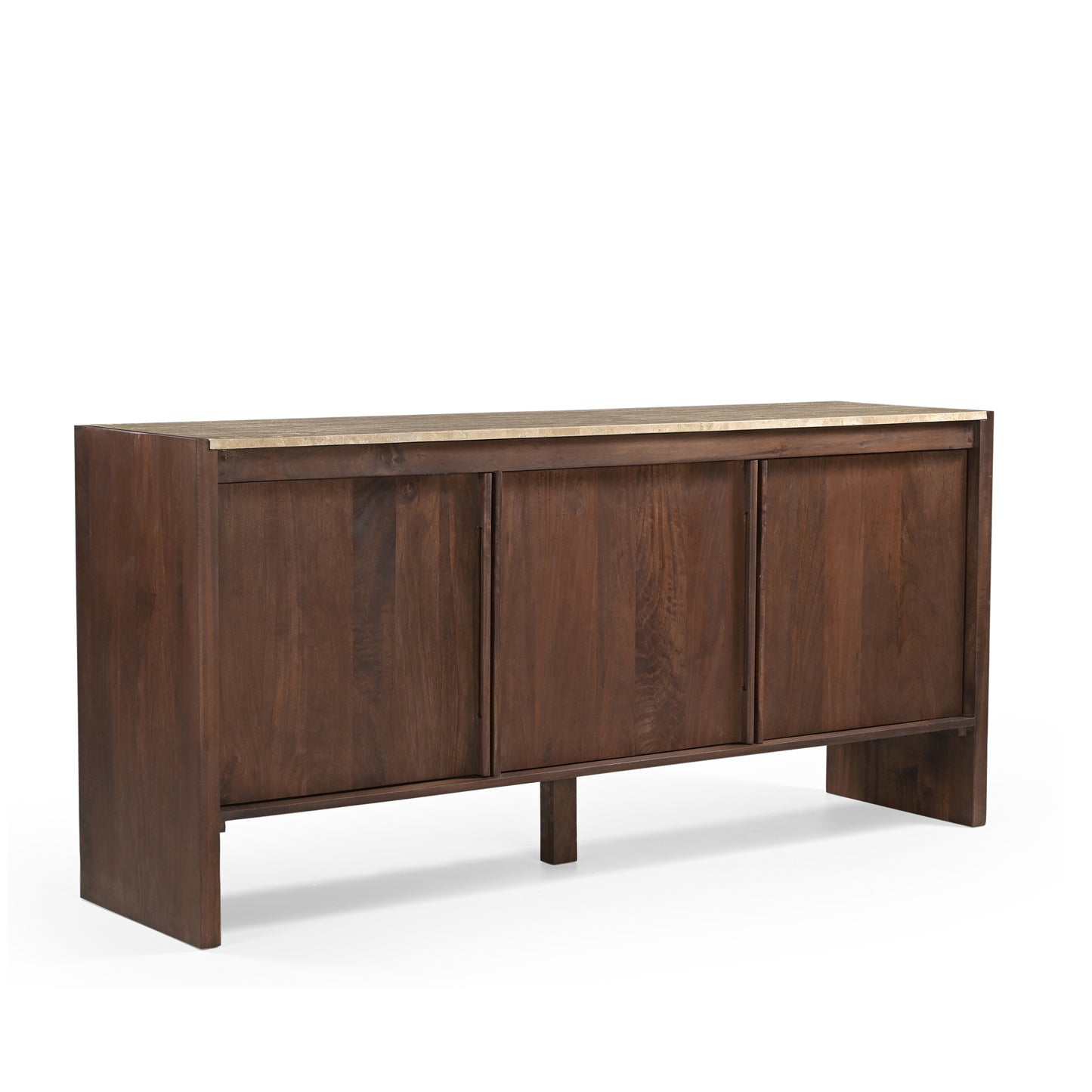 Kobe Solid Mango Wood and Travertine Sideboard Brown