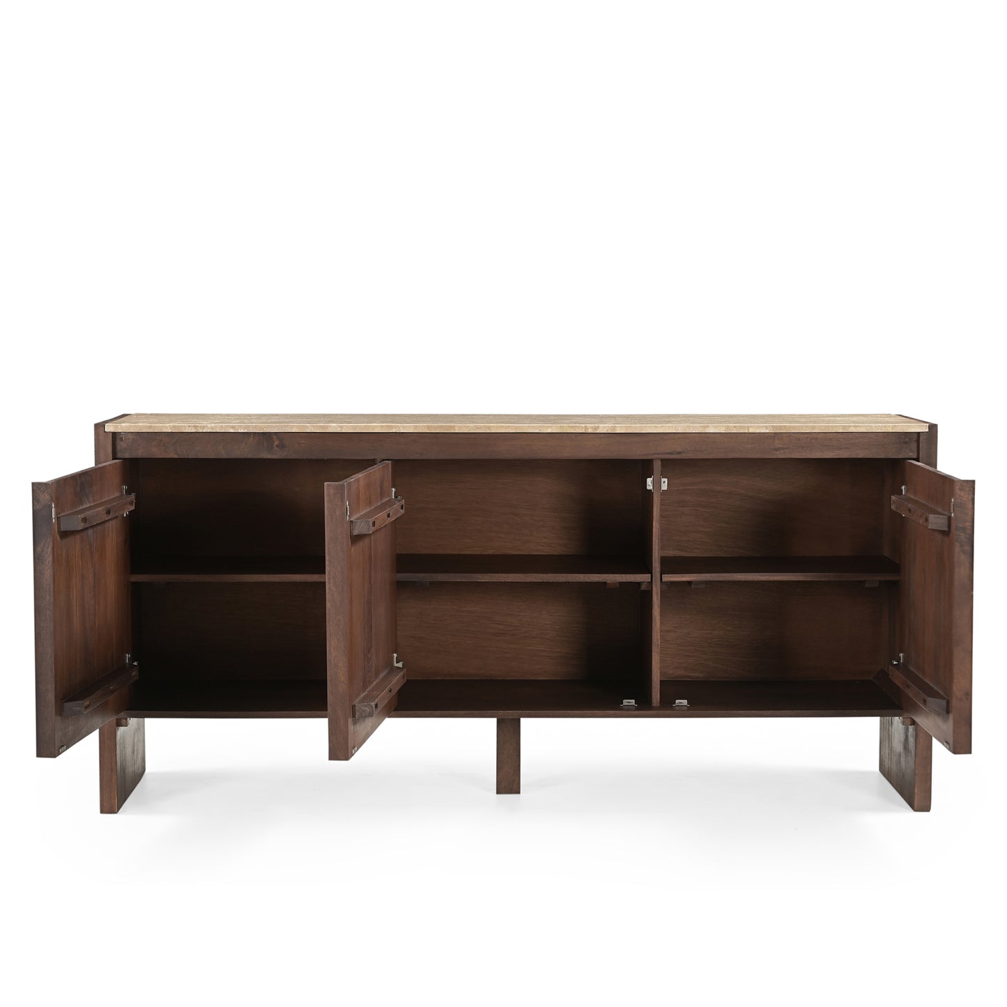 Kobe Solid Mango Wood and Travertine Sideboard Brown
