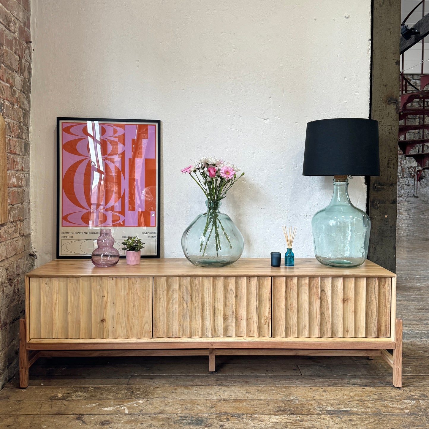 Oskar Solid Acacia Wood 3 Door TV Unit