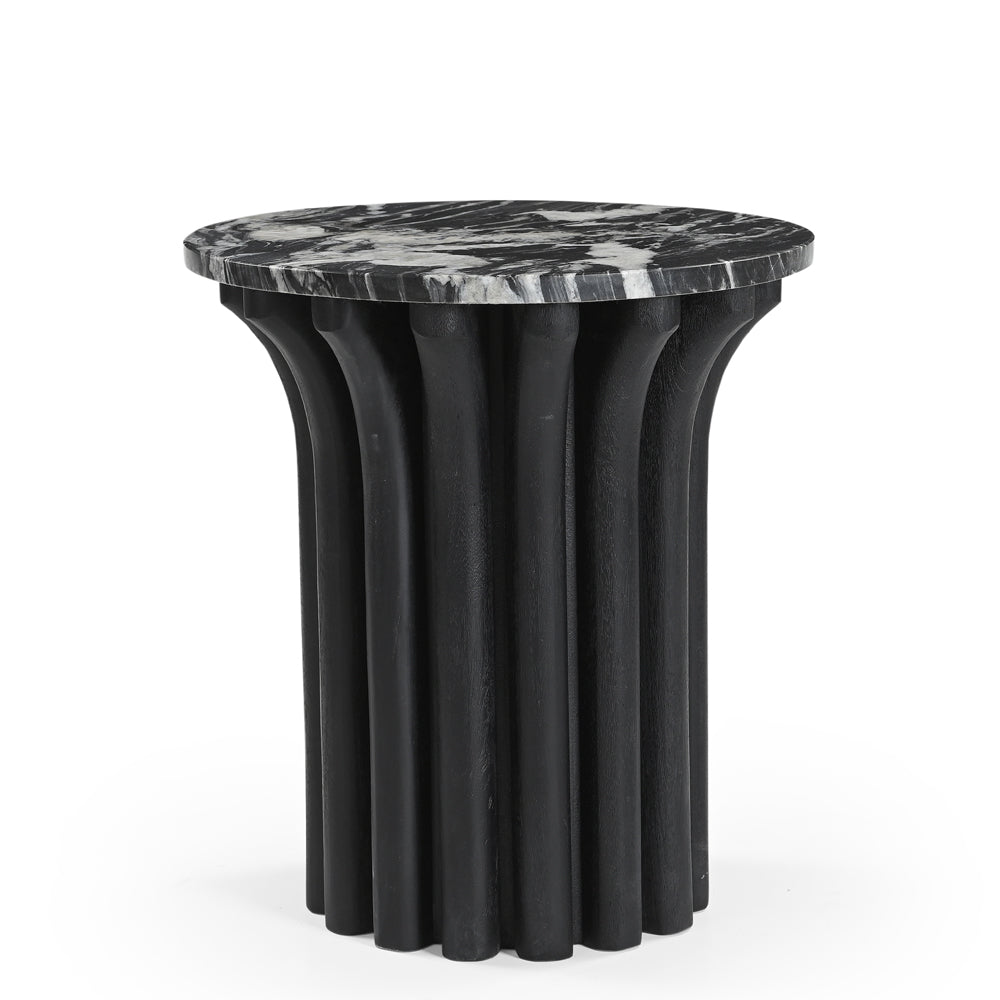 Otar Solid Mango Wood and Marble Side Table
