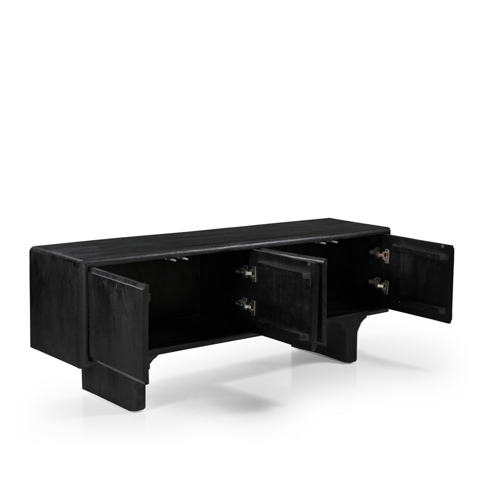 Milo Solid Mango Wood 4 Door TV Unit in Black (2 Sizes)