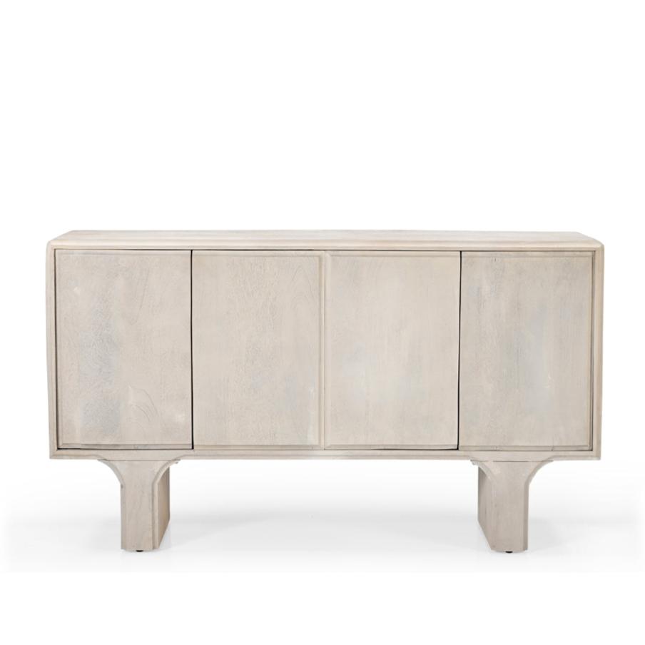 Milo Solid Mango Wood 4 Door Sideboard Whitewash