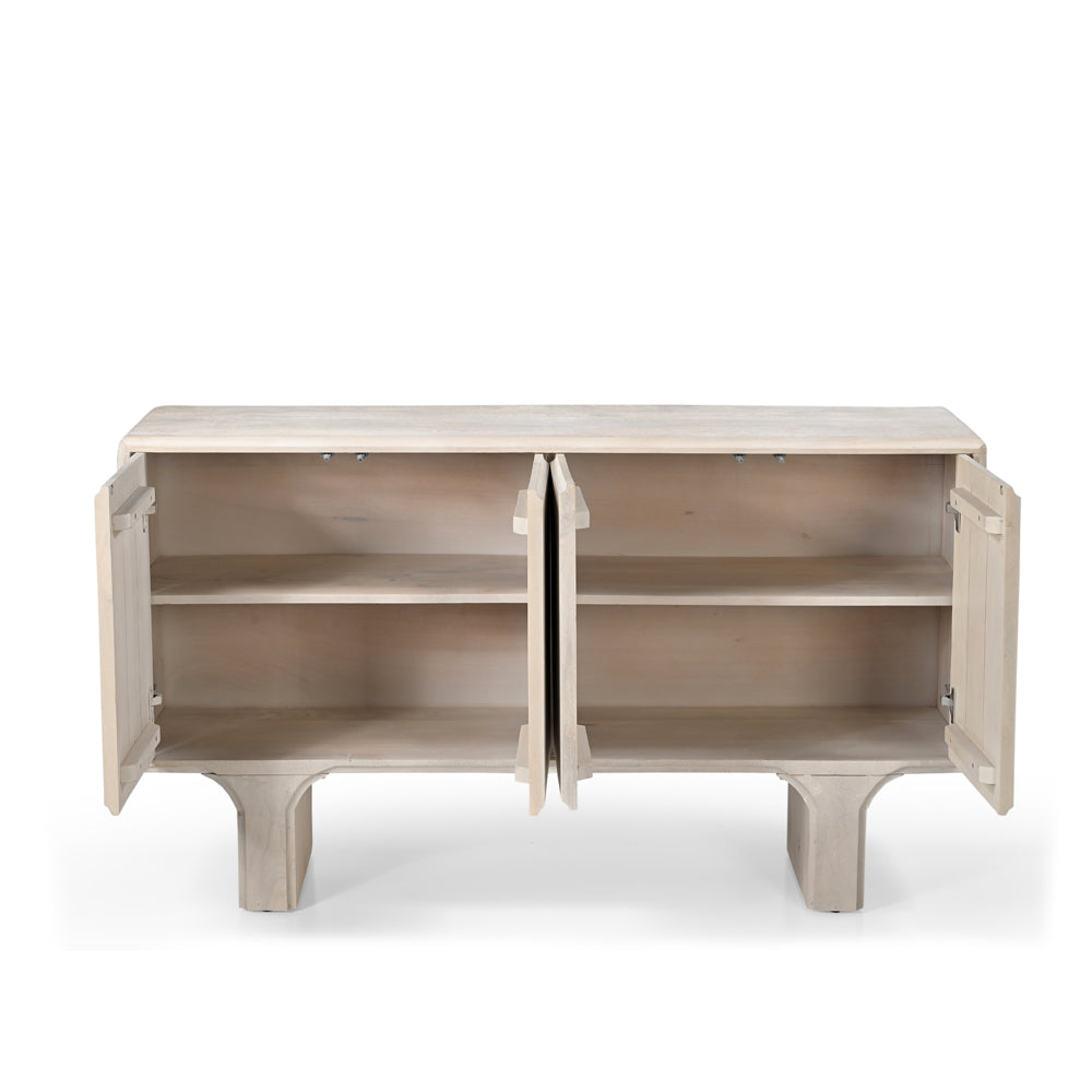 Milo Solid Mango Wood 4 Door Sideboard Whitewash