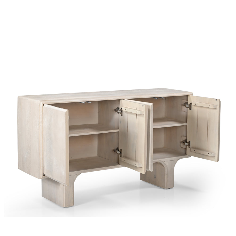 Milo Solid Mango Wood 4 Door Sideboard Whitewash