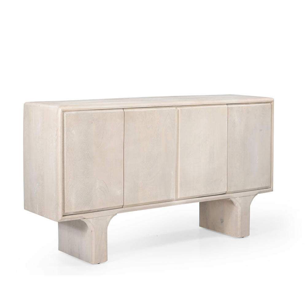 Milo Solid Mango Wood 4 Door Sideboard Whitewash