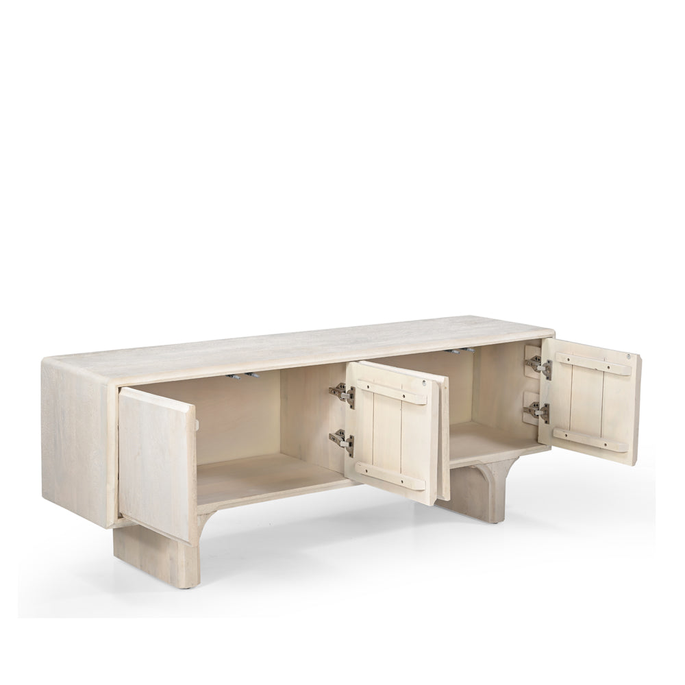 Milo Solid Mango Wood 4 Door TV Unit Whitewash
