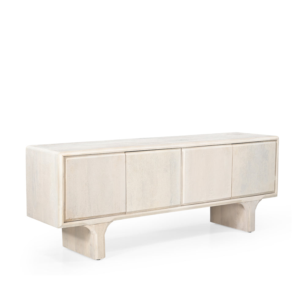 Milo Solid Mango Wood 4 Door TV Unit Whitewash