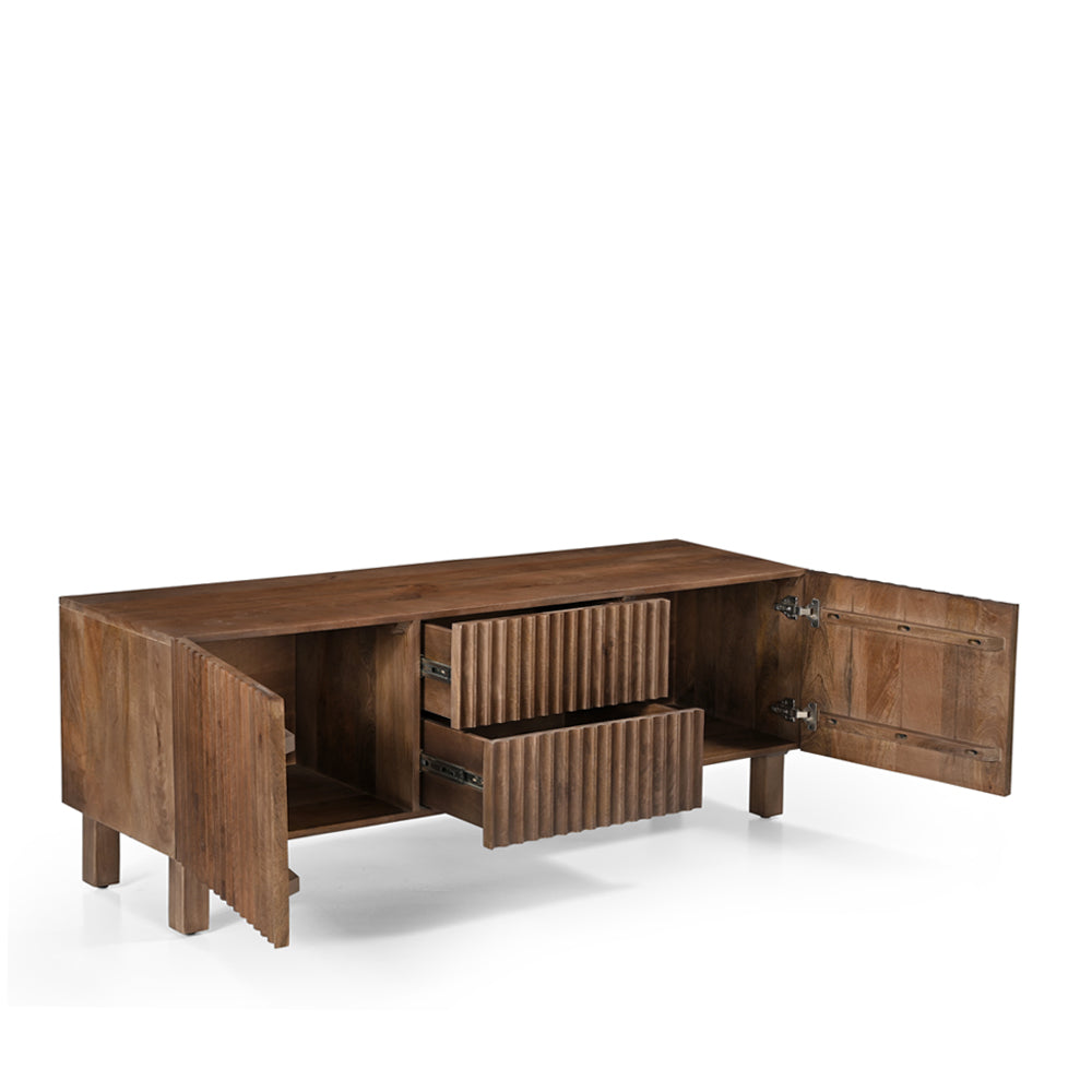 Arlo Solid Mango Wood 2 Door 2 Drawer TV Unit in Walnut