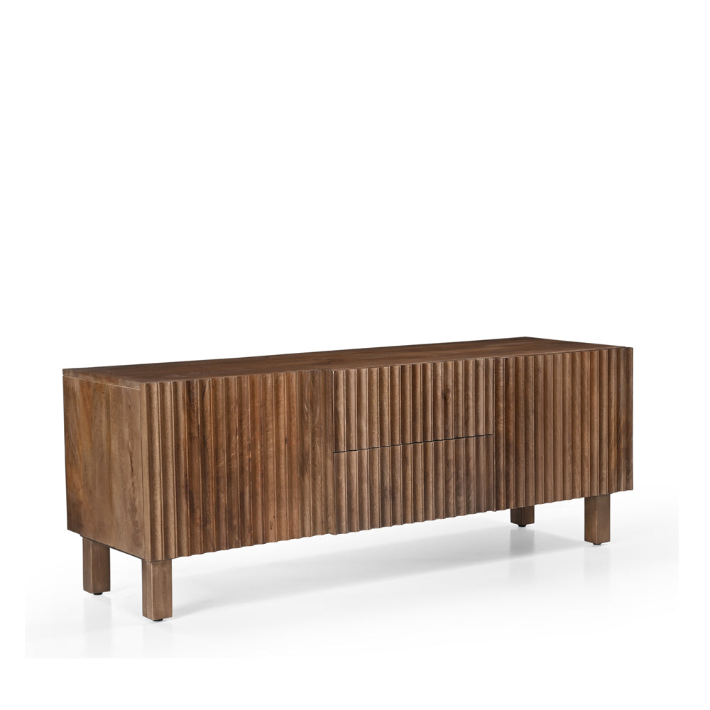 Arlo Solid Mango Wood 2 Door 2 Drawer TV Unit in Walnut