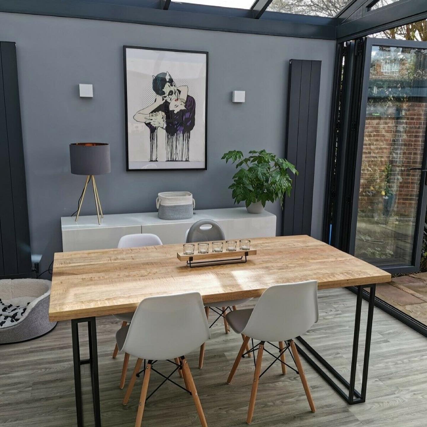 Nara Solid Mango Wood Dining Table with 4 or 6 Ava Dining Chairs in Grey