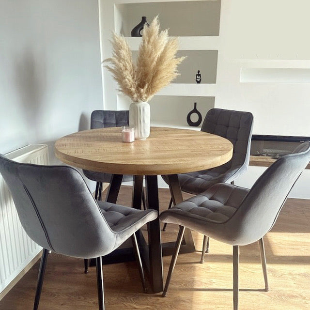 Ida Solid Mango Wood Dining Set with 4 or 6 Portia Dining Chairs in Black