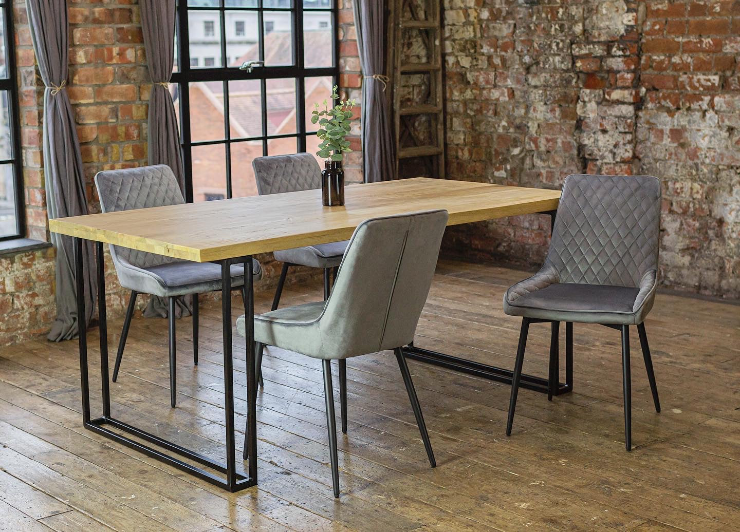 Nara Solid Mango Wood Dining Table with 4 or 6 Ava Dining Chairs in Grey