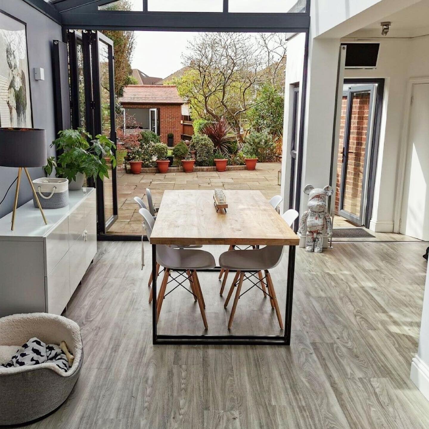 Nara Solid Mango Wood Dining Table with 4 or 6 Ava Dining Chairs in Grey