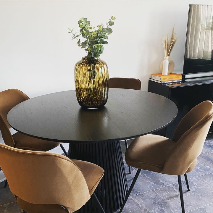 Remi Round Solid Mango Wood Dining Table Black (4 Sizes)