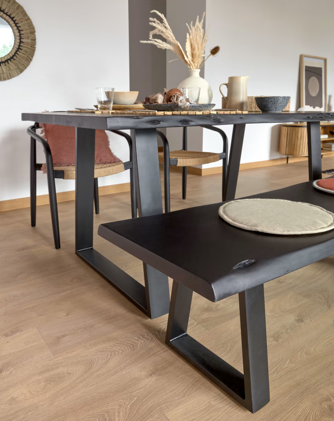Indiana Dining Table and Bench Set (2 Colours and 2 Sizes)