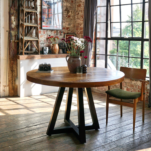 Ida Solid Mango Wood Industrial Dining Table in Walnut (4 Sizes)