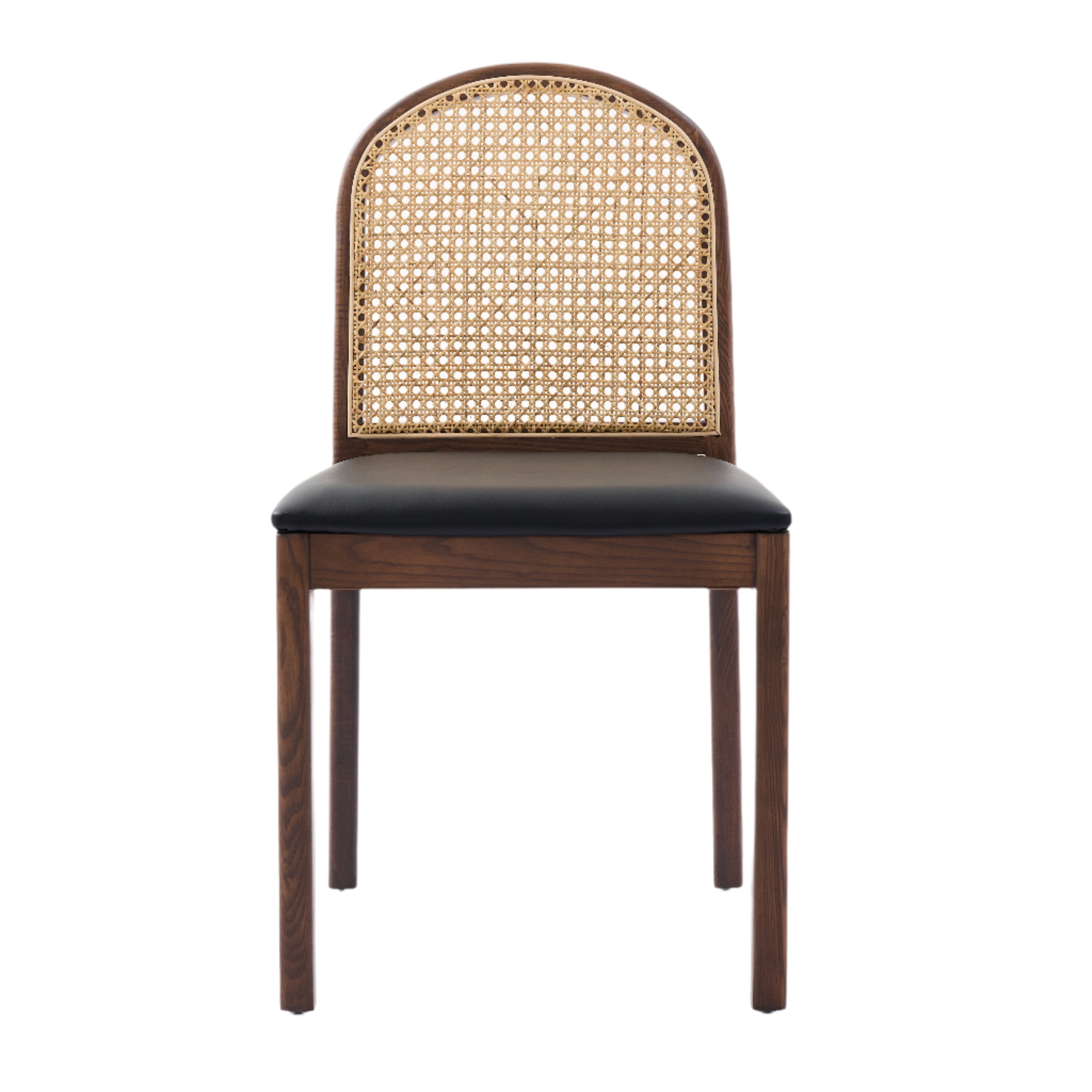 Bambie Solid Ash Wood Dining Chair in Walnut and Black Leather (2pk)