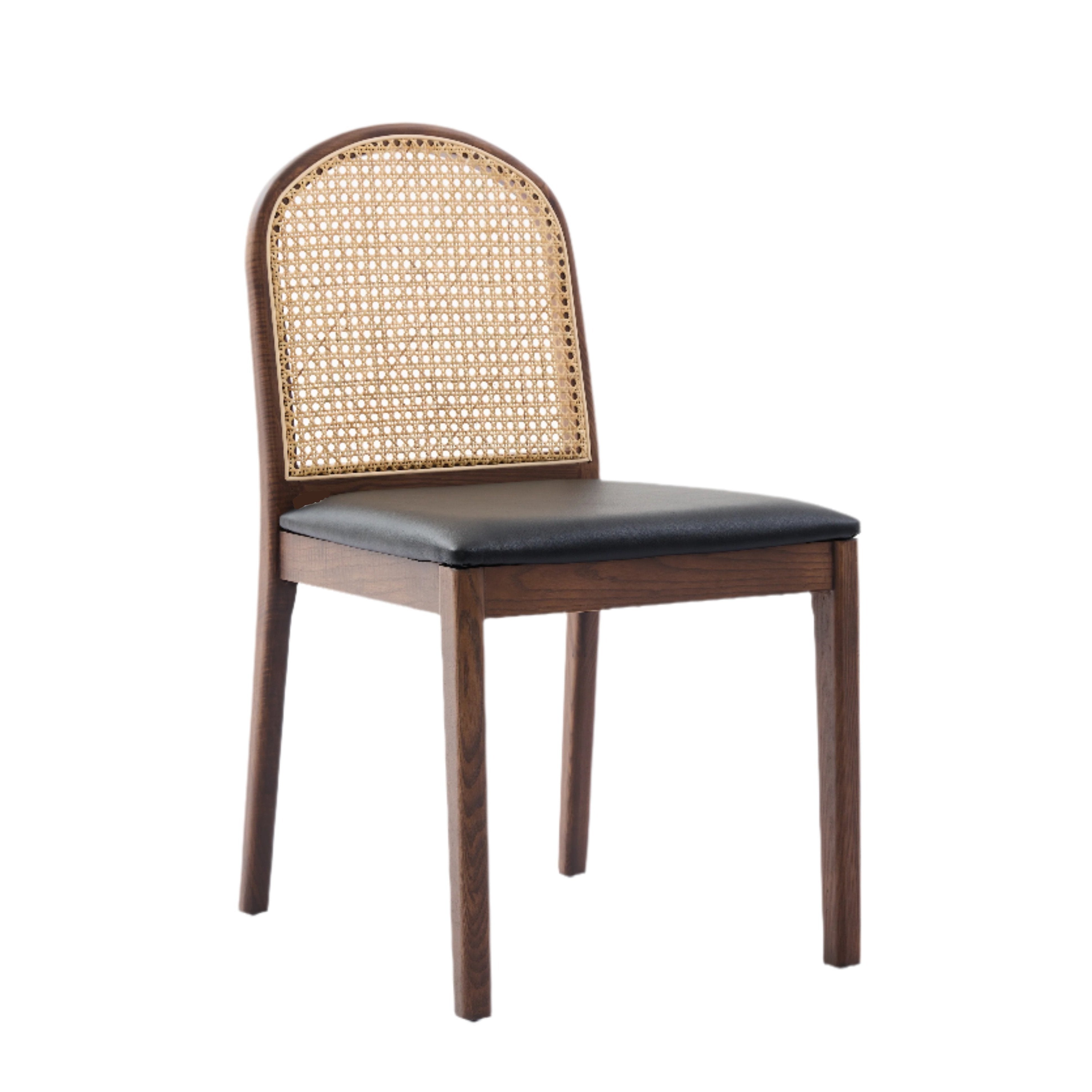 Bambie Solid Ash Wood Dining Chair in Walnut and Black Leather (2pk)