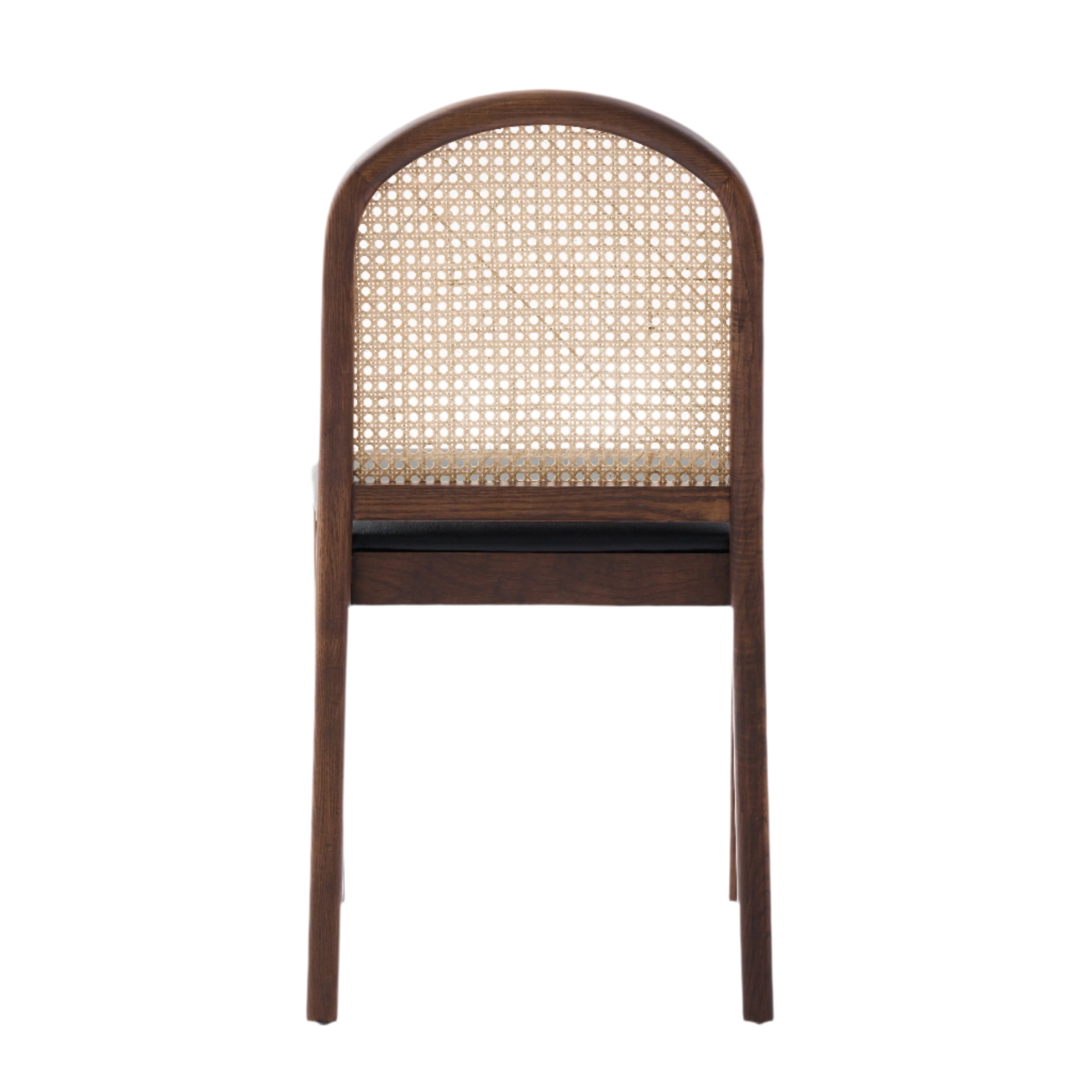 Bambie Solid Ash Wood Dining Chair in Walnut and Black Leather (2pk)