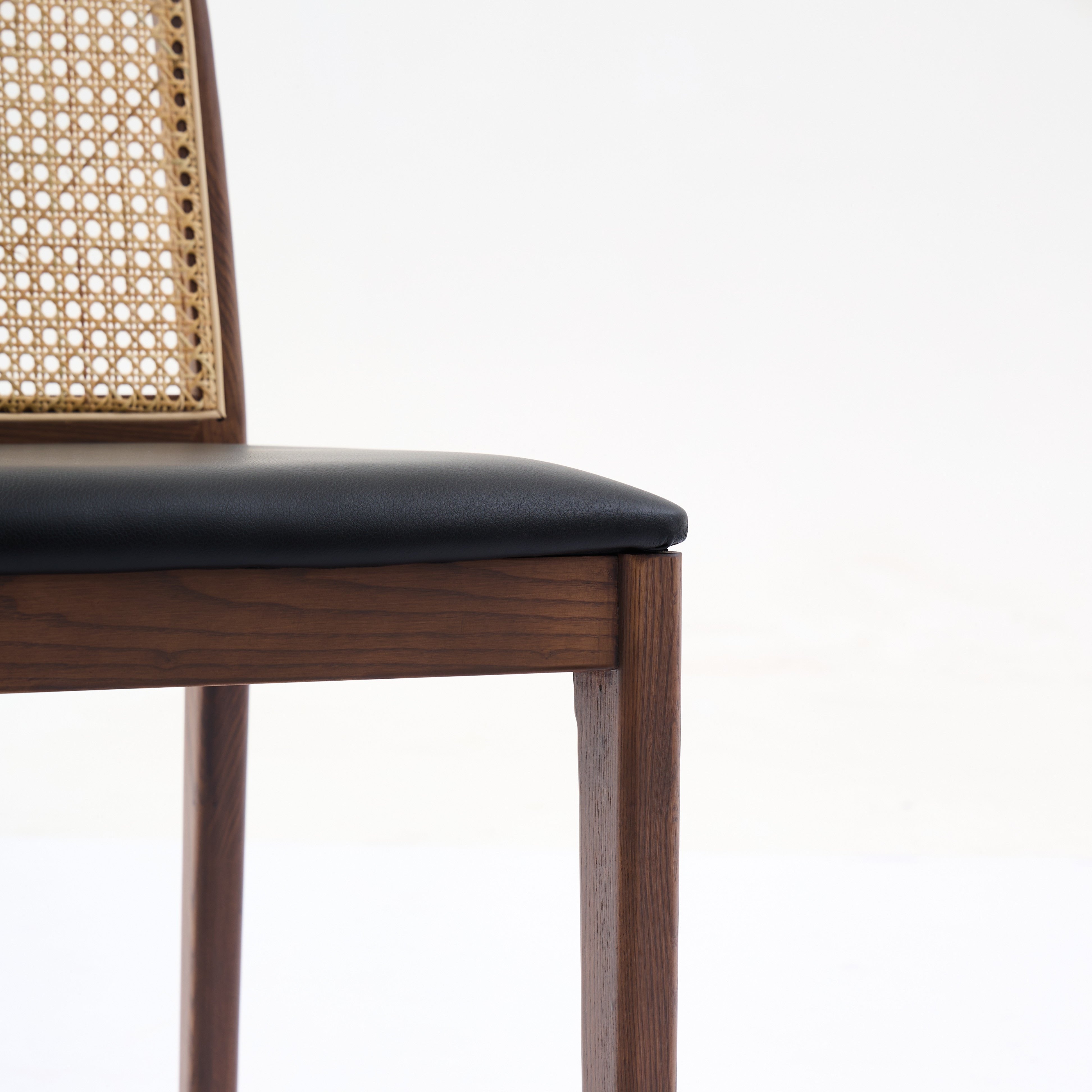 Bambie Solid Ash Wood Dining Chair in Walnut and Black Leather (2pk)