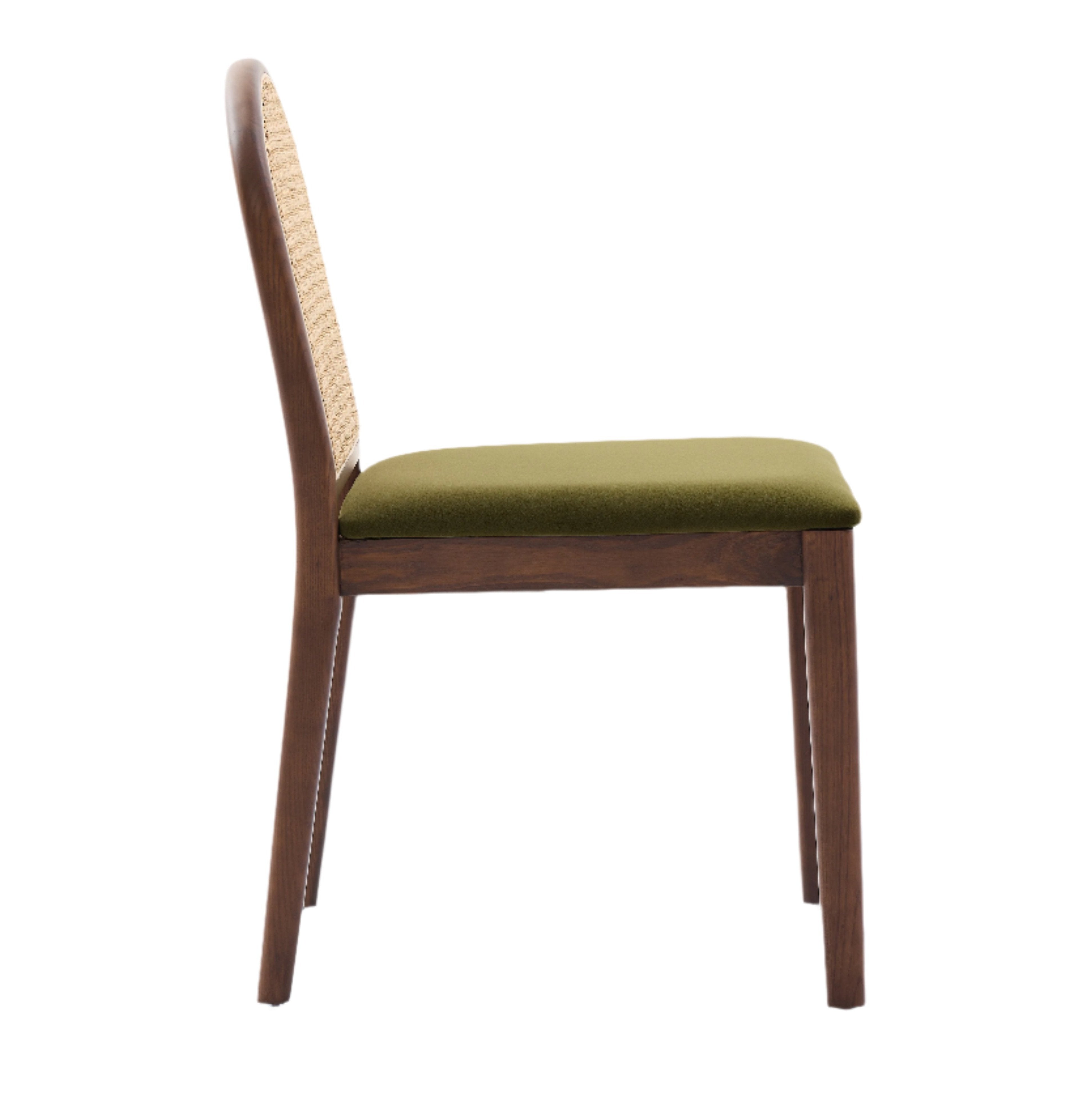 Bambie Solid Ash Wood Dining Chair in Walnut and Olive Green (2pk)