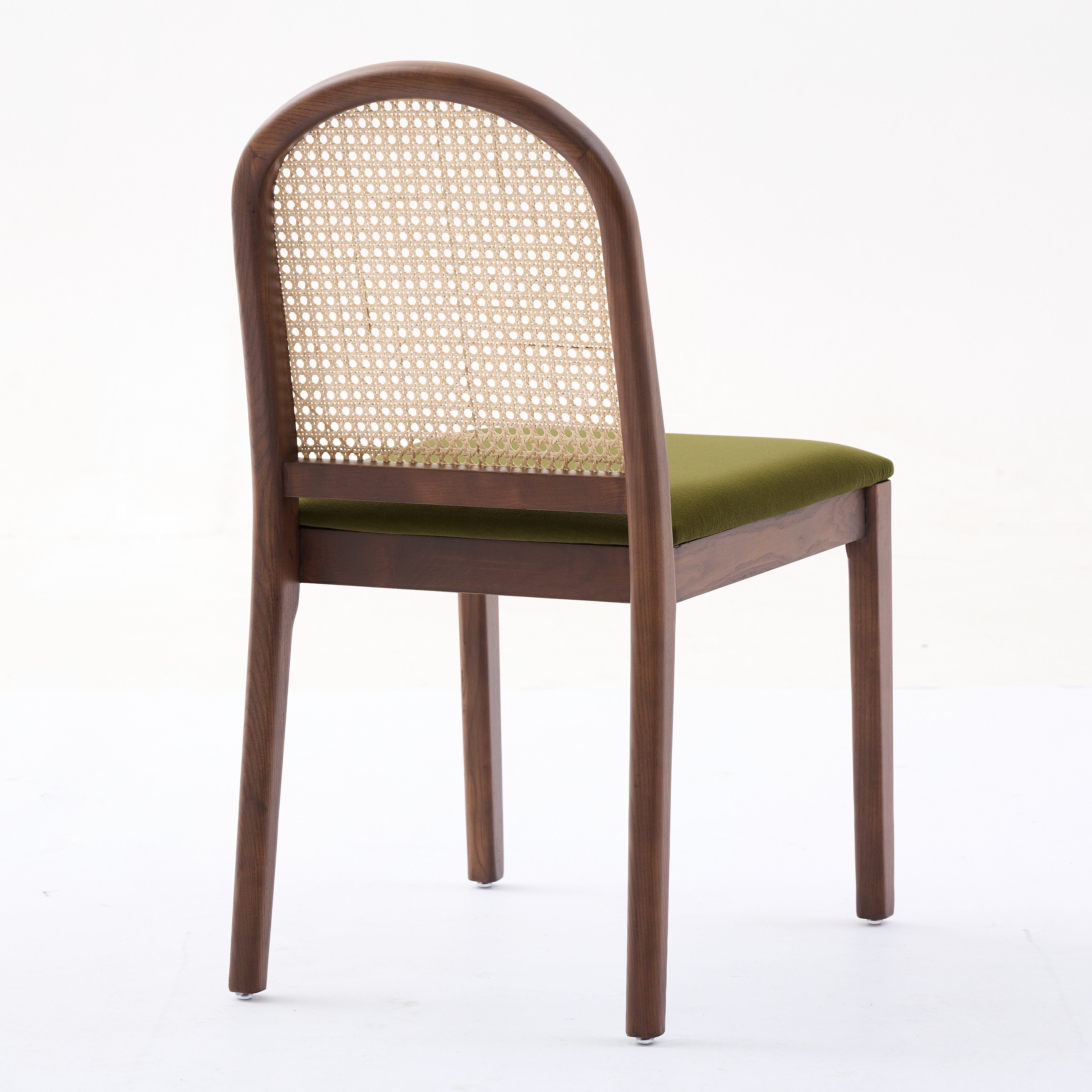 Bambie Solid Ash Wood Dining Chair in Walnut and Olive Green (2pk)