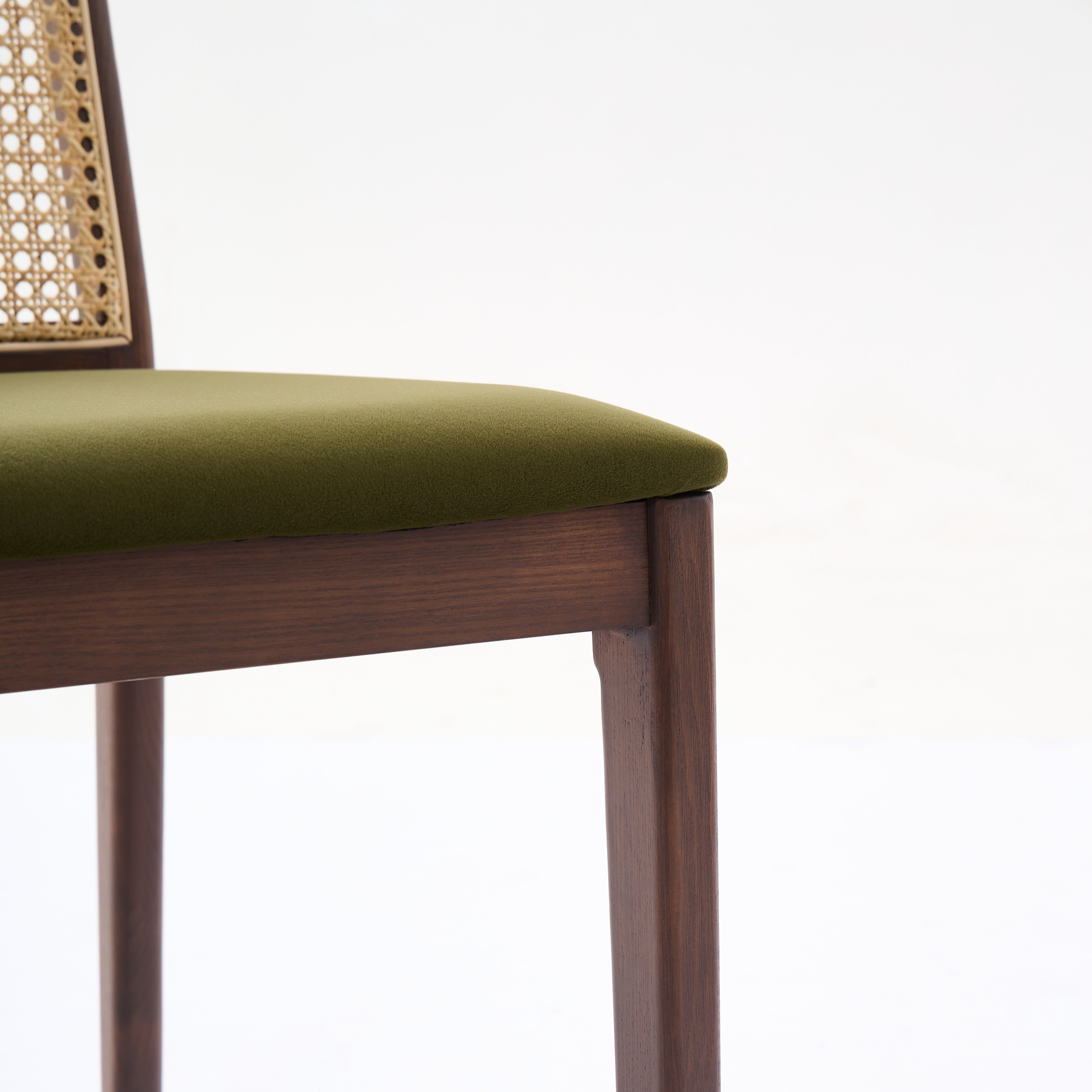 Bambie Solid Ash Wood Dining Chair in Walnut and Olive Green (2pk)