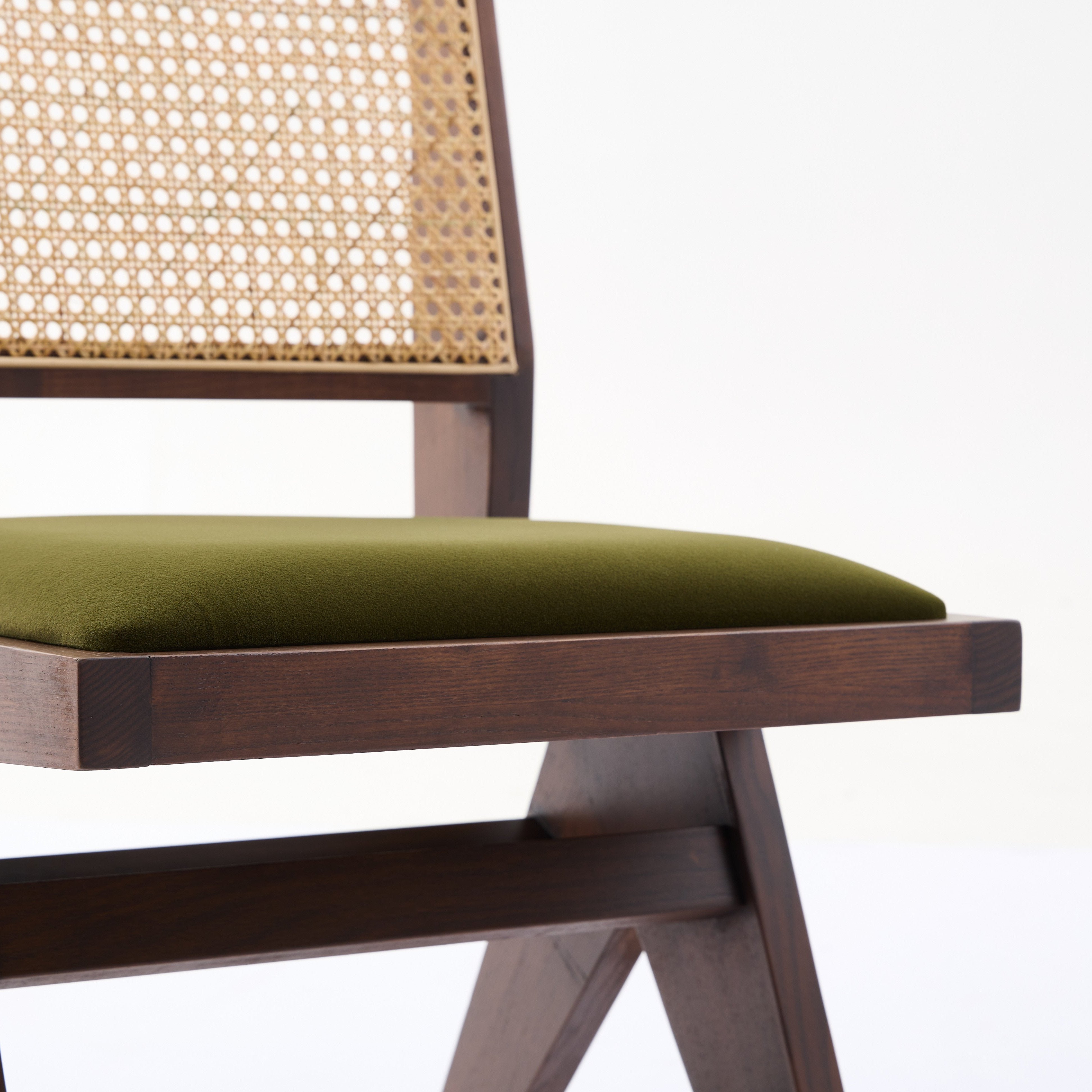 Kiko Solid Ash Wood Dining Chair in Walnut and Olive Green (2pk)