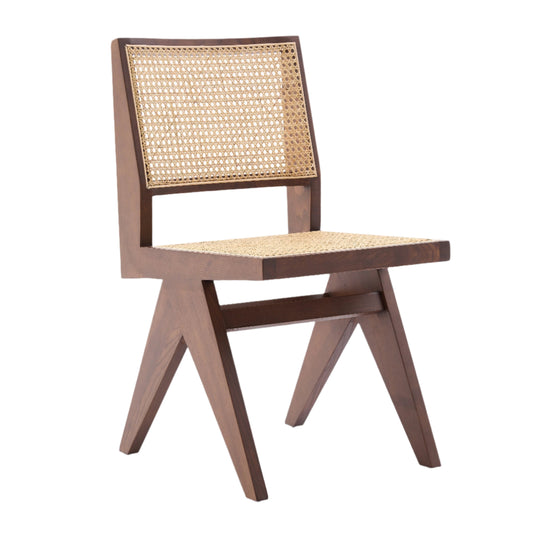 Kiko Solid Ash Wood Dining Chair in Walnut with Natural Rattan (2pk)