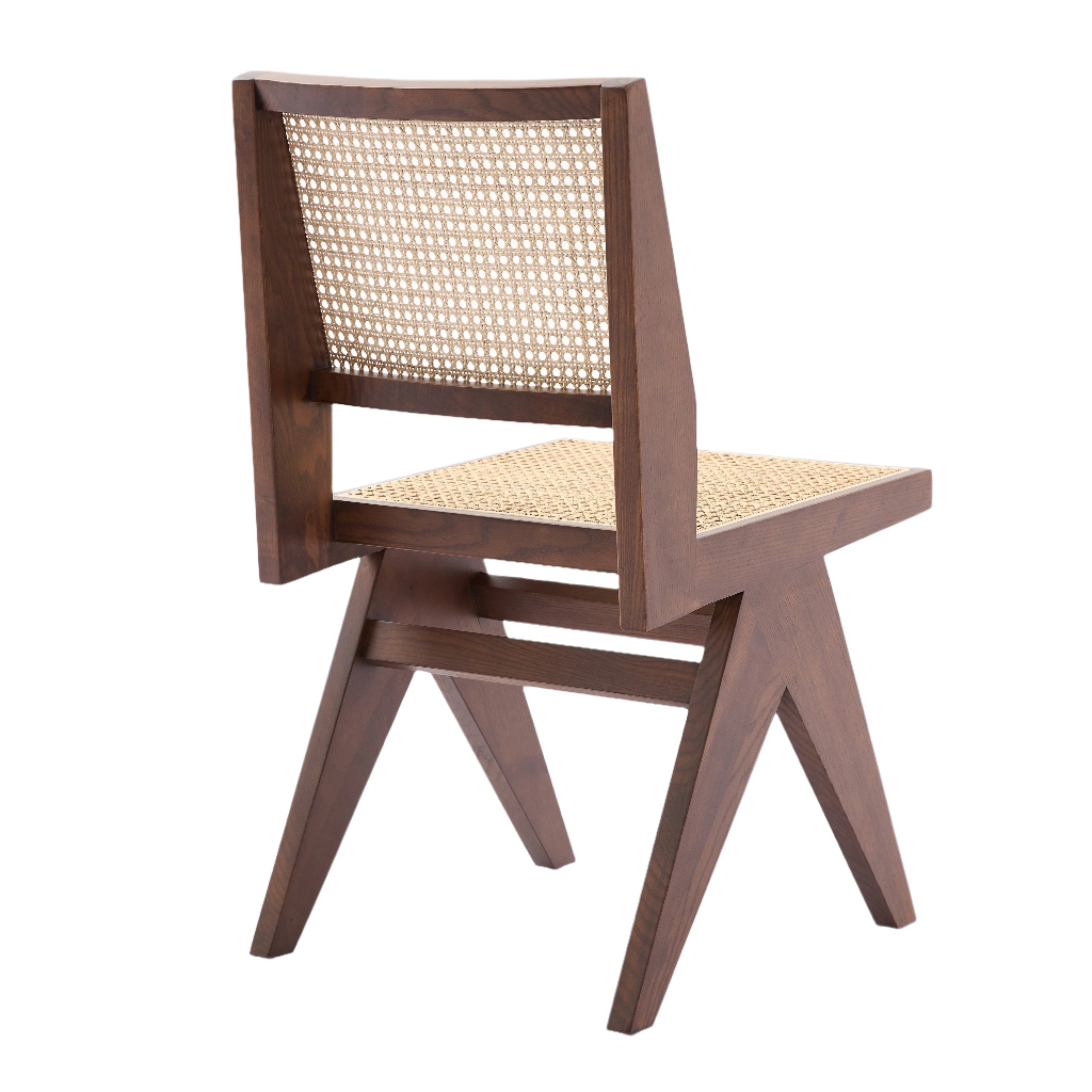 Kiko Solid Ash Wood Dining Chair in Walnut with Natural Rattan (2pk)