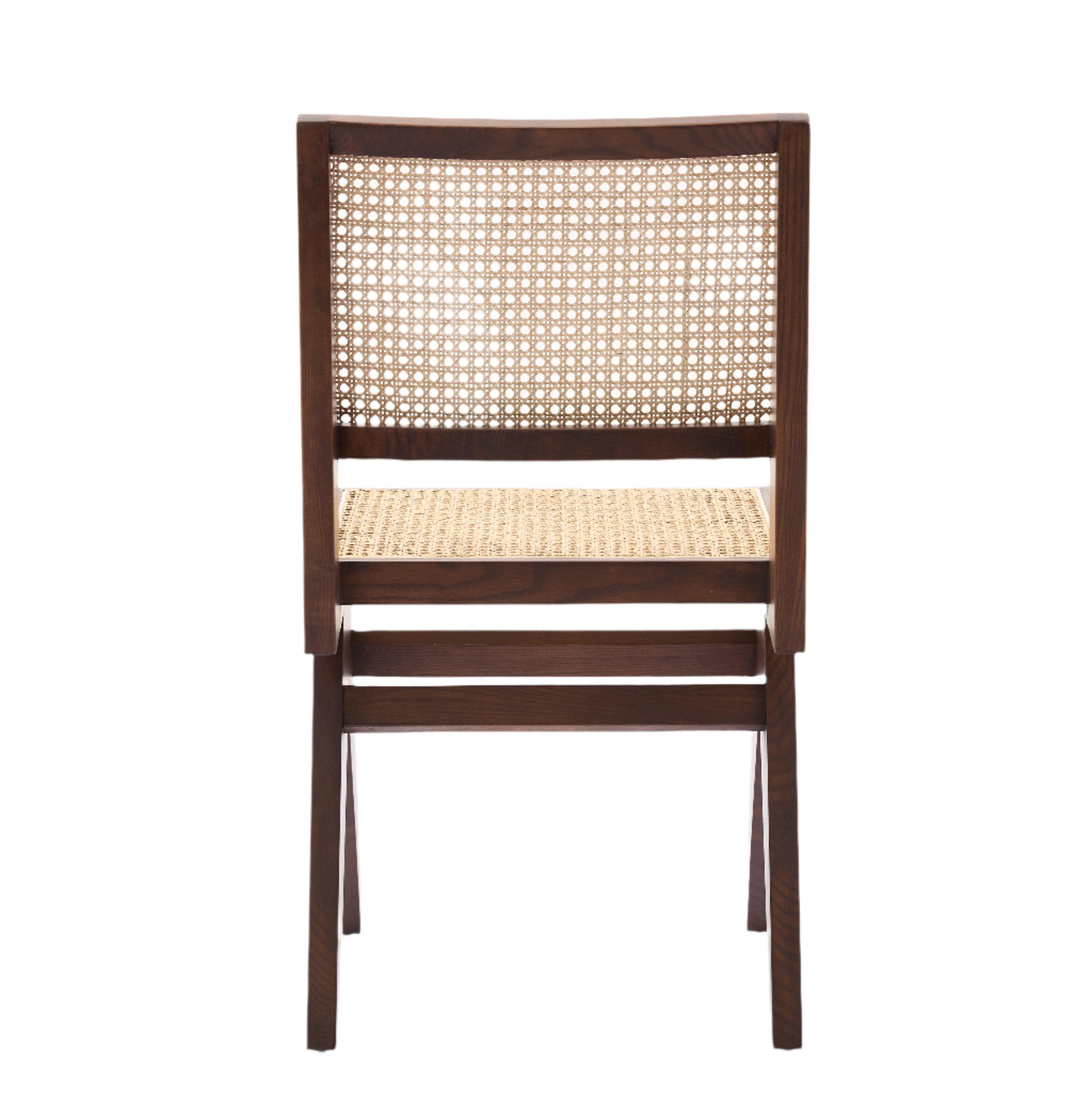 Kiko Solid Ash Wood Dining Chair in Walnut with Natural Rattan (2pk)