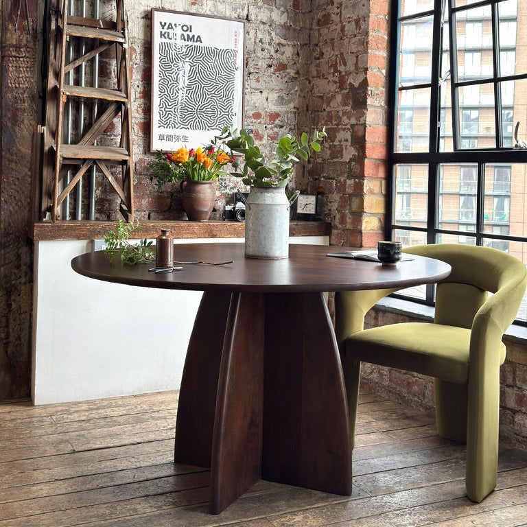 Sora Round Solid Mango Wood Dining Table Walnut (2 Sizes)