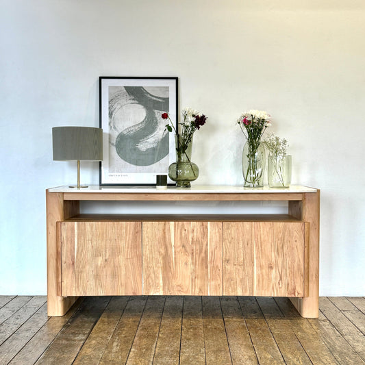 Bali Solid Acacia Wood & Marble 3 Door Sideboard