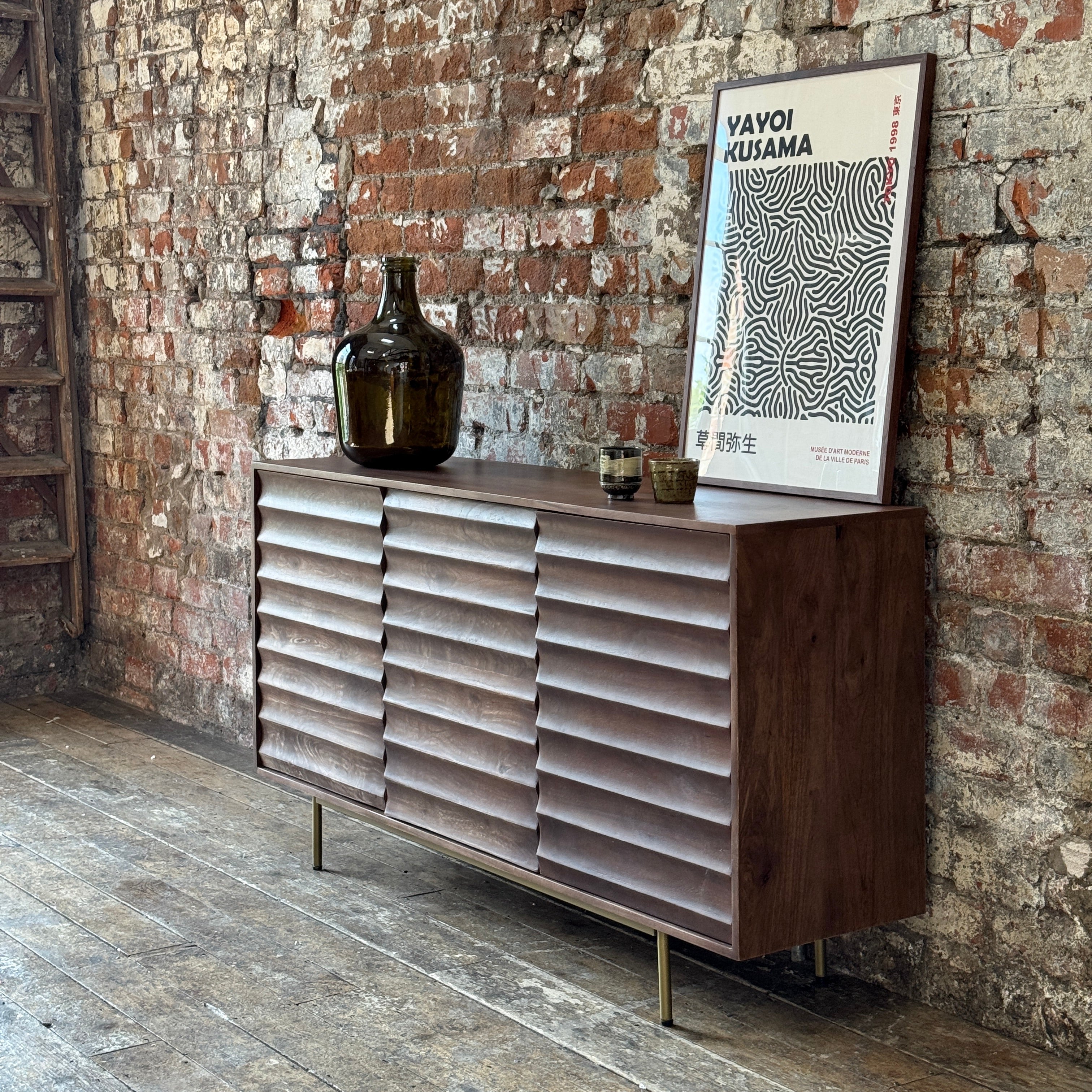 Daria Solid Mango Wood Large 3 Door Sideboard Walnut