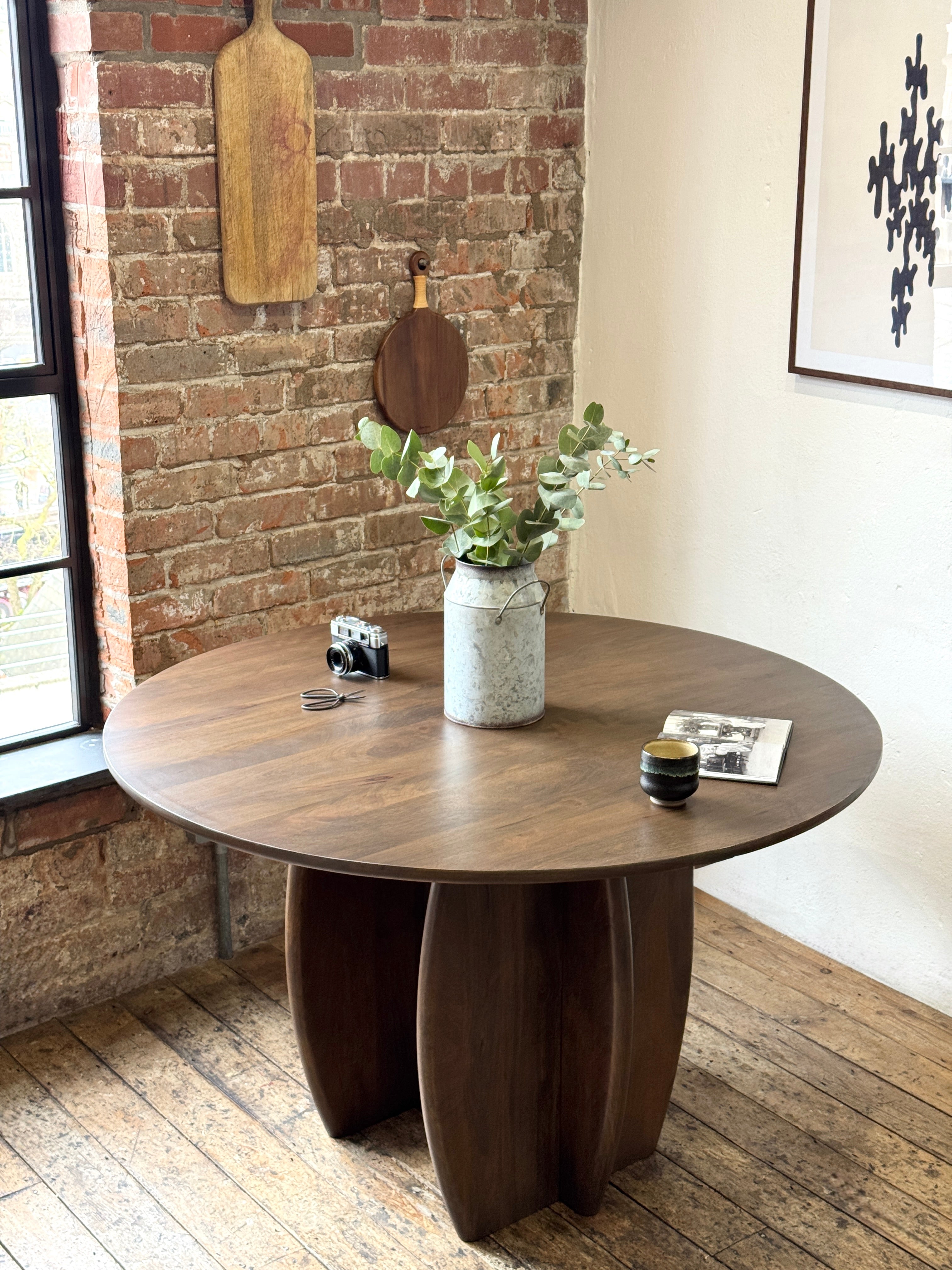 Rina Round Solid Mango Wood Dining Table Brown