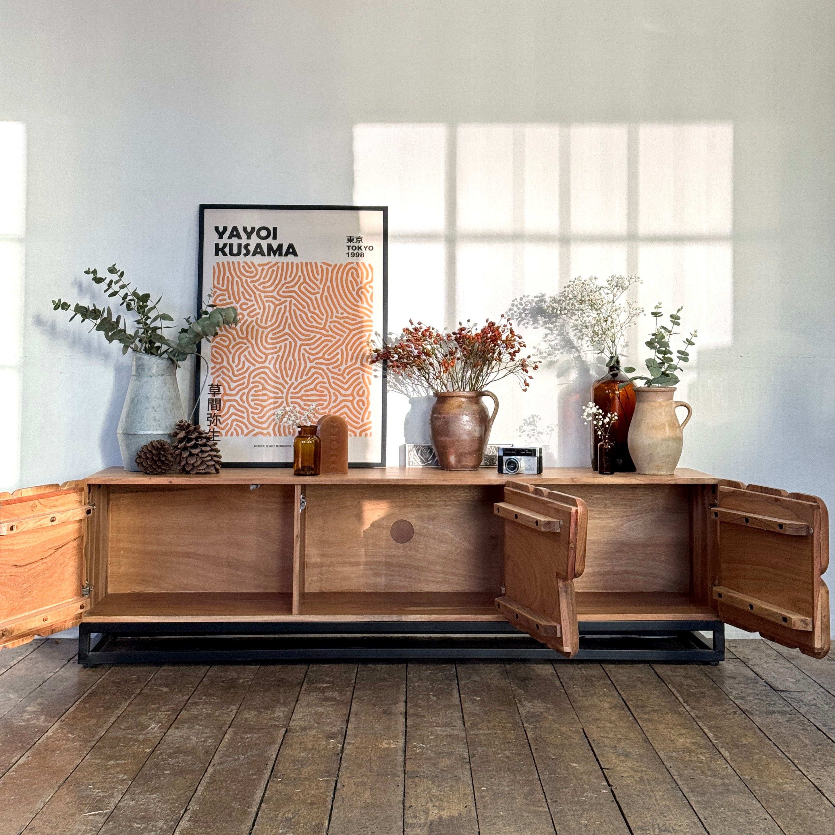 Bob Solid Acacia Wood 3 Door TV Unit (160cm)