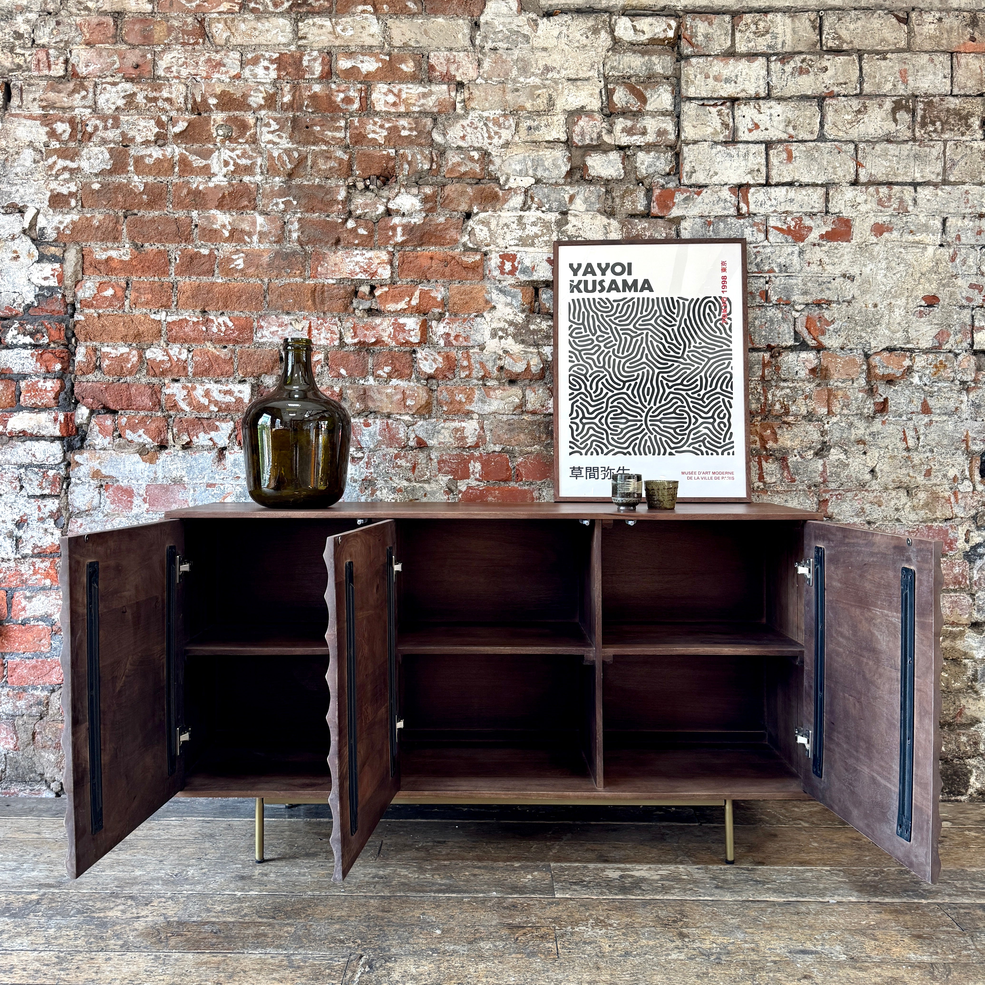 Daria Solid Mango Wood Large 3 Door Sideboard Walnut