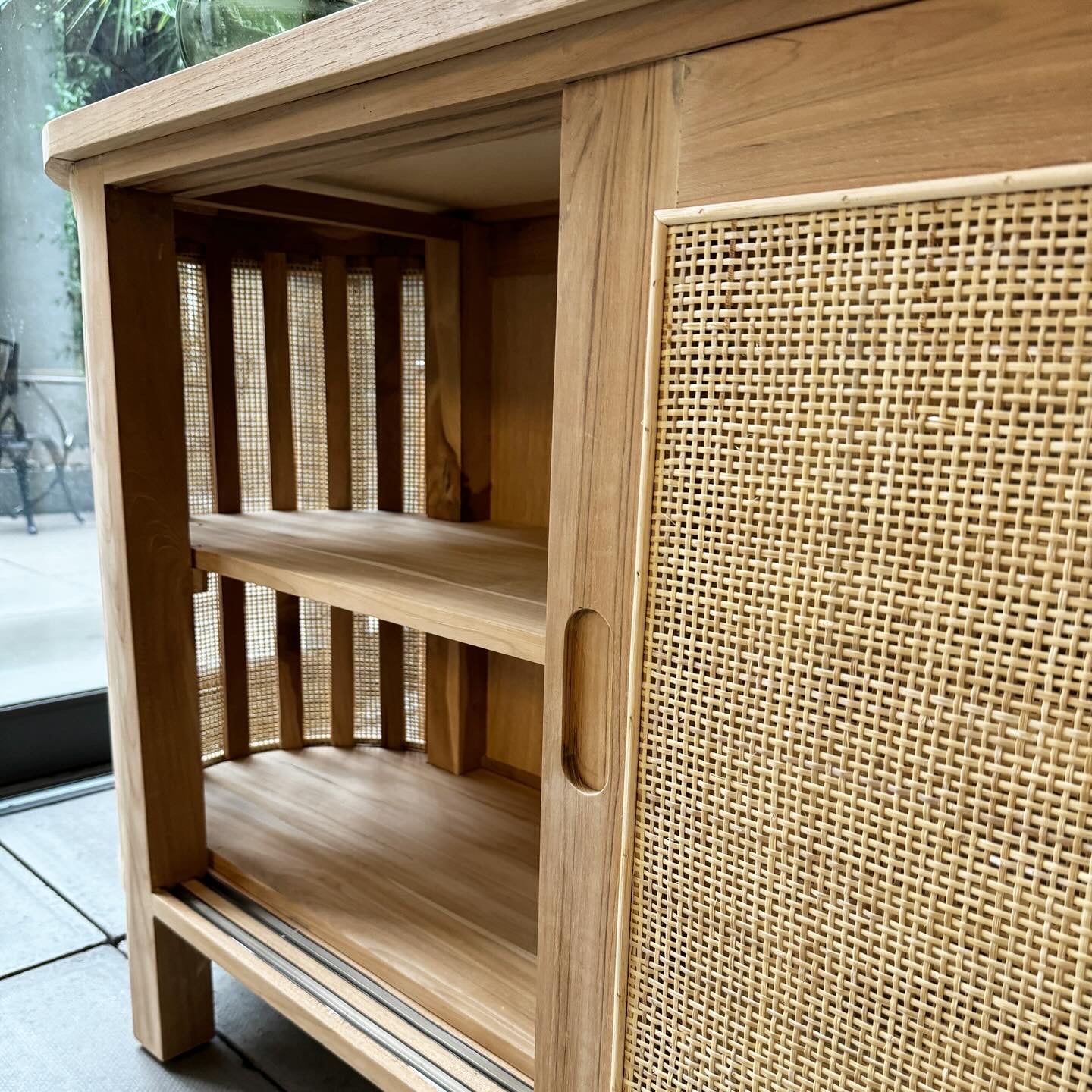 Puteri Solid Teak Sideboard with Natural Rattan