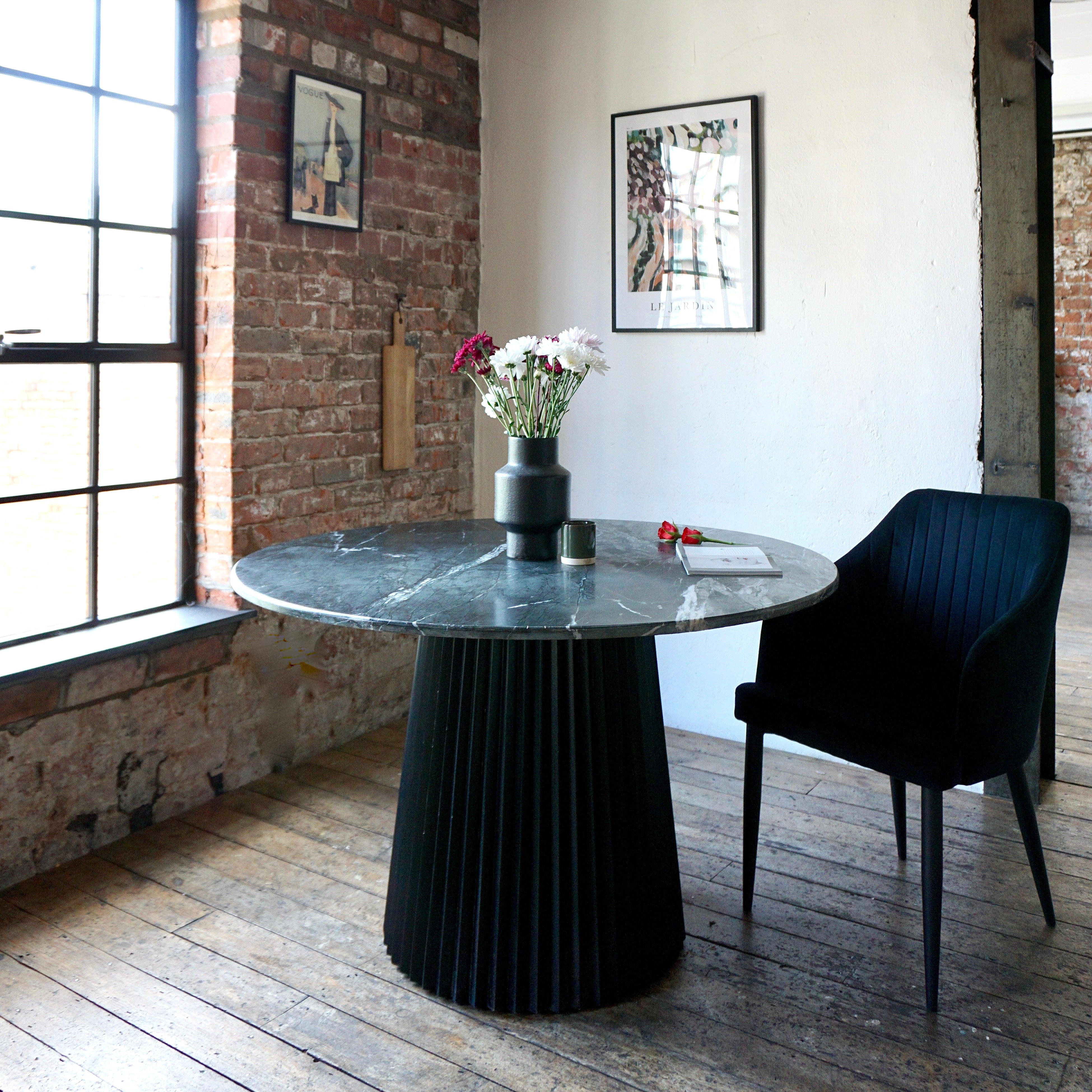 Freya Round Solid Marble & Mango Wood Dining Table Black (2 Sizes)