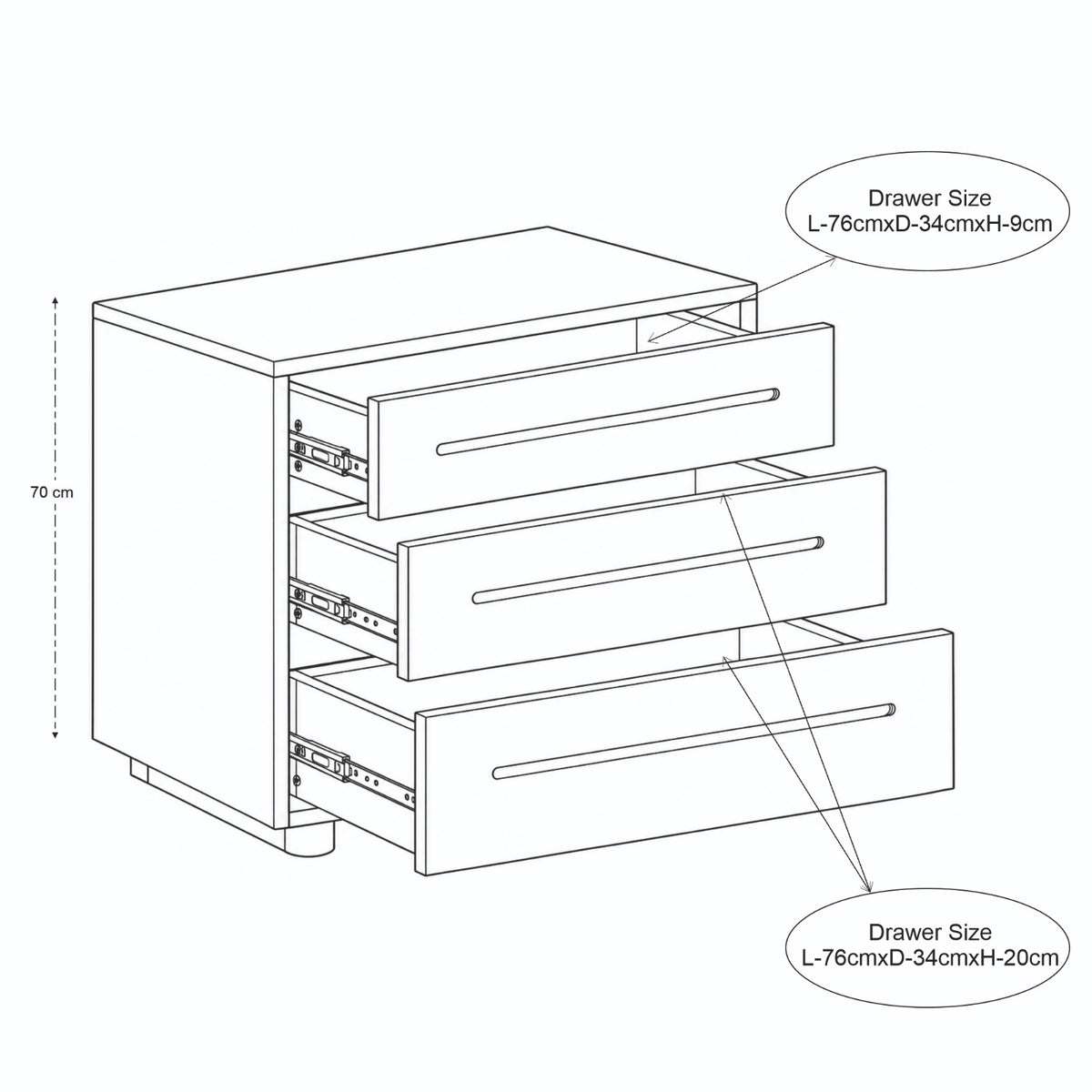 Elmora Solid Mango Wood 3 Drawer Chest in Walnut