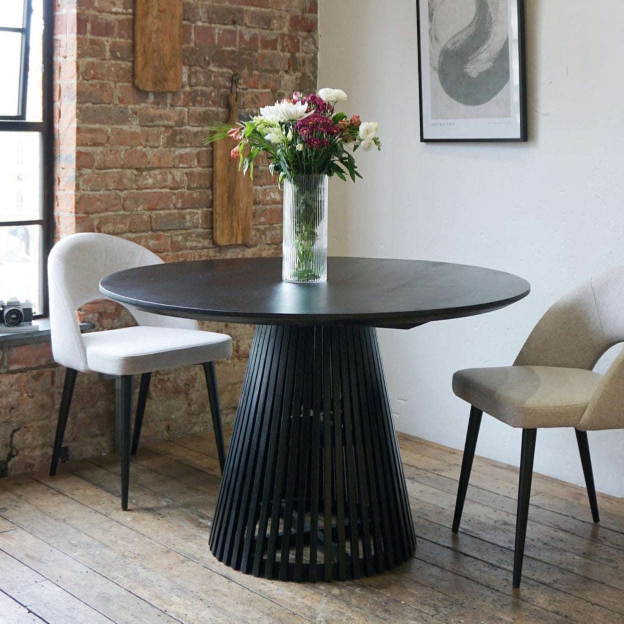 Remi Round Solid Mango Wood Dining Table Black (4 Sizes)