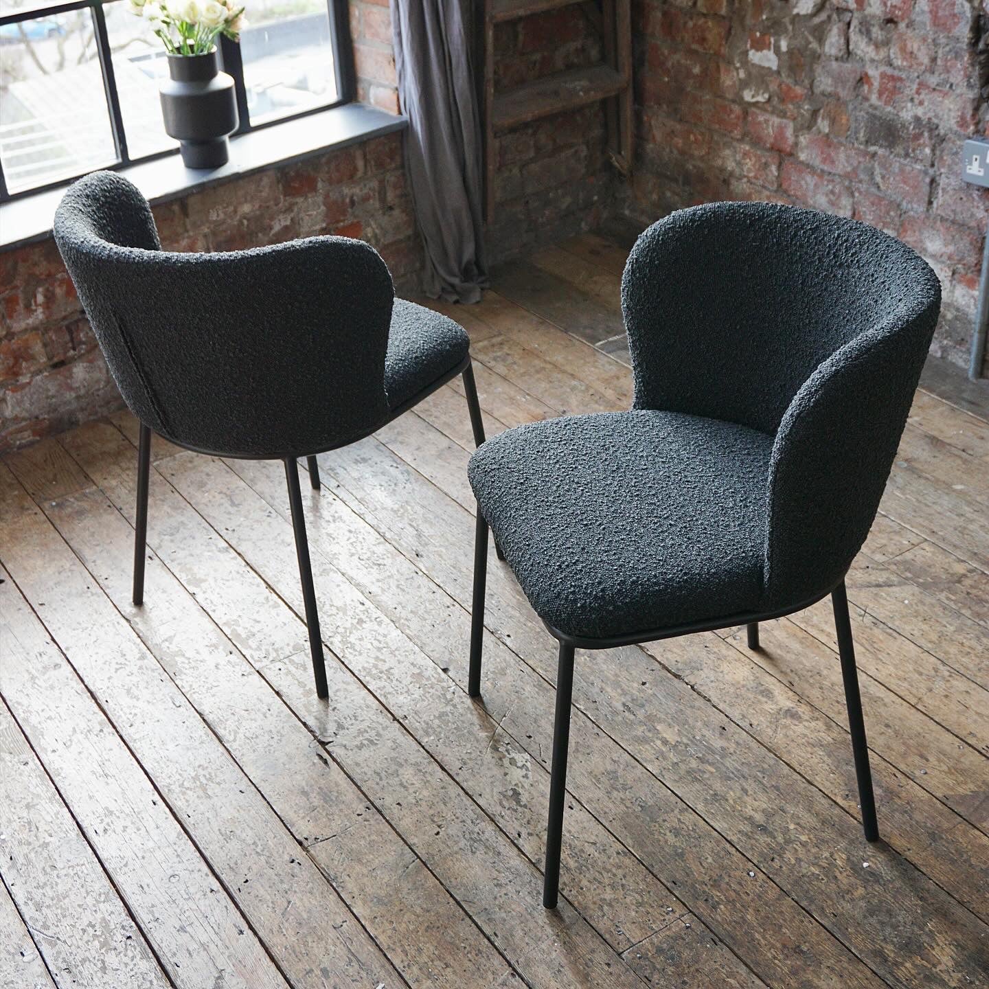 Mila Dining Chairs in Black Boucle (2pk)